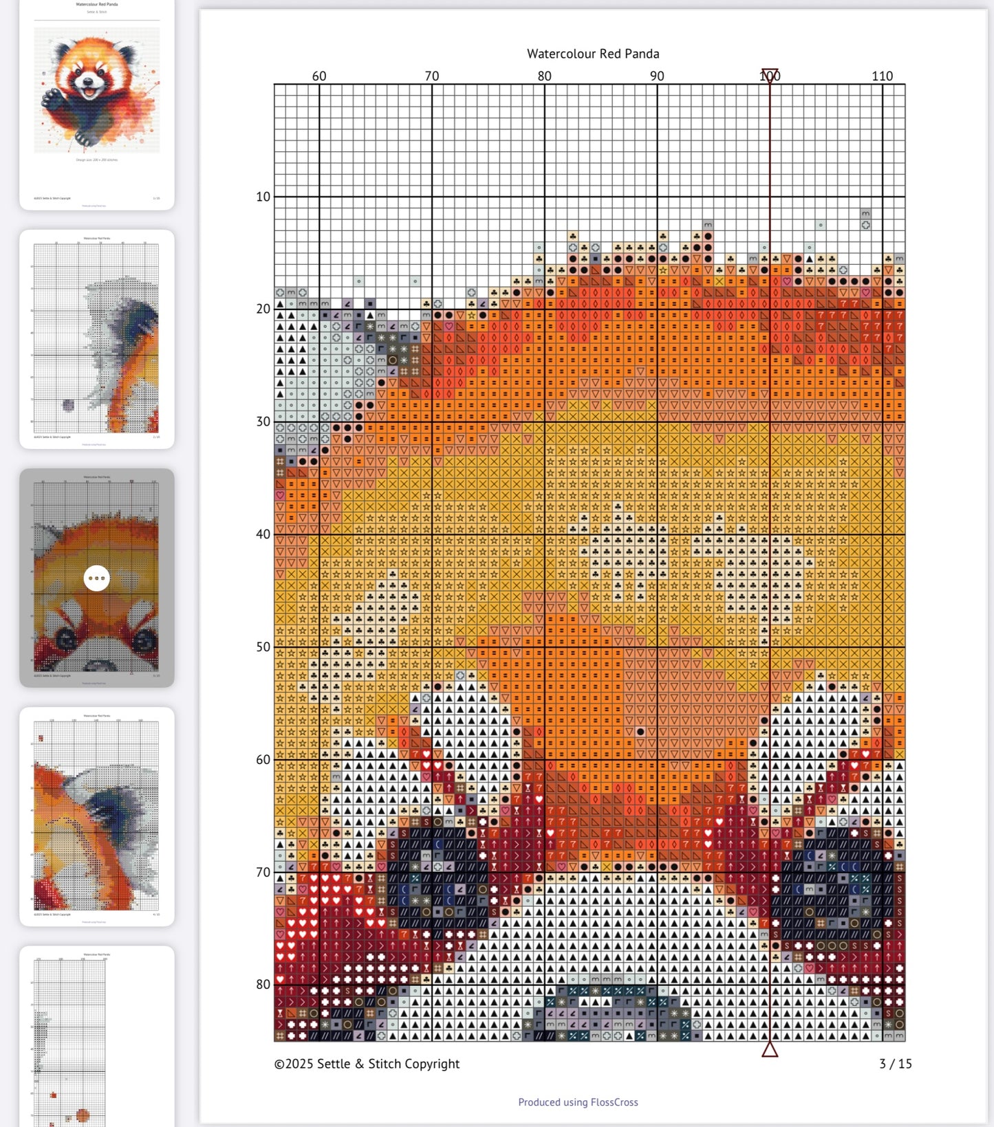 Watercolour Red Panda PDF Pattern | Embroidery Cross Stitch Pattern Download | Stitching | Embroidery Kits | Stitch Design | Embroidery Stitches | PDF Pattern