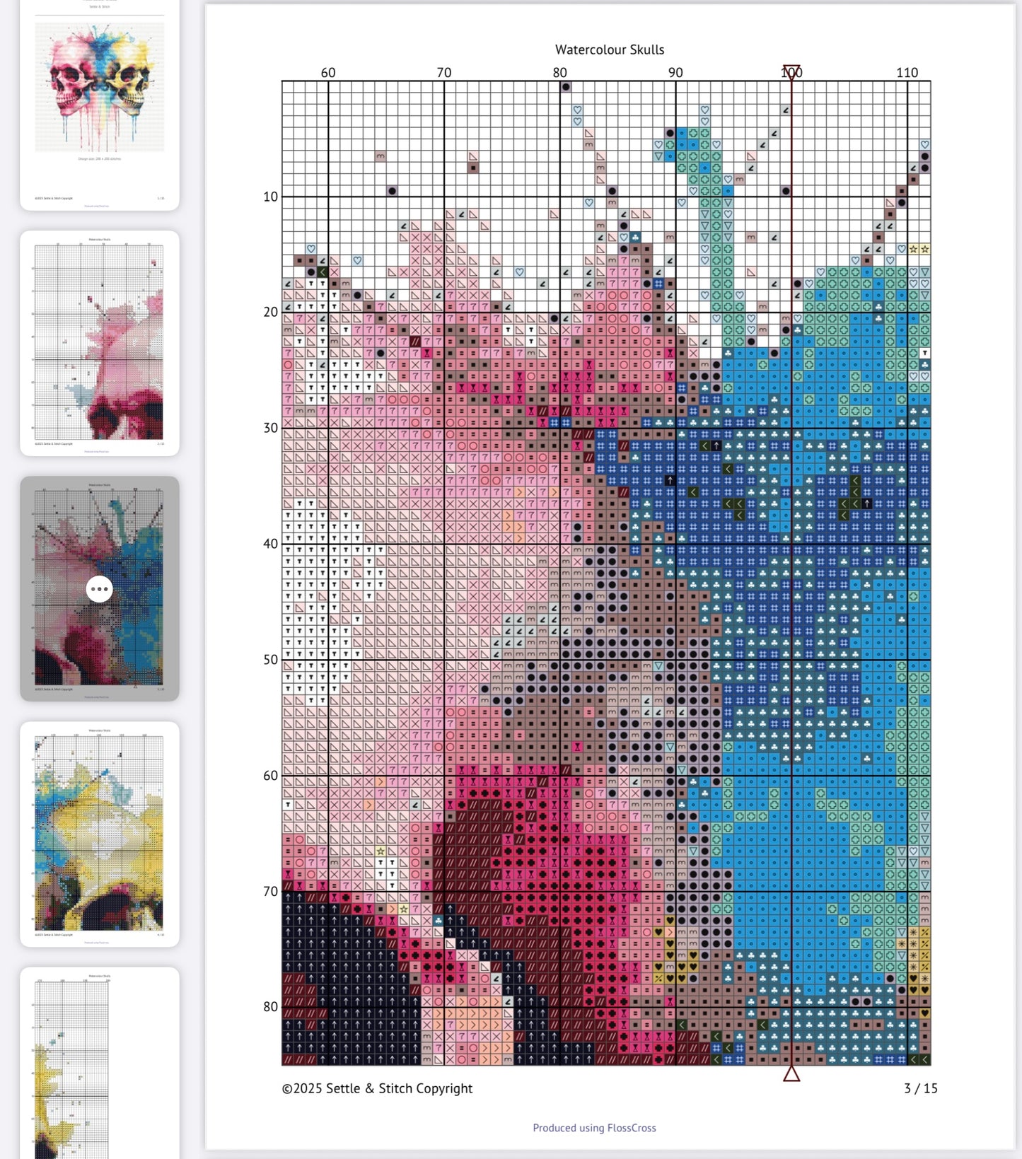 Watercolour Skulls (Multicolour) PDF Pattern | Embroidery Cross Stitch Pattern Download | Stitching | Embroidery Kits | Stitch Design | Embroidery Stitches | PDF Pattern
