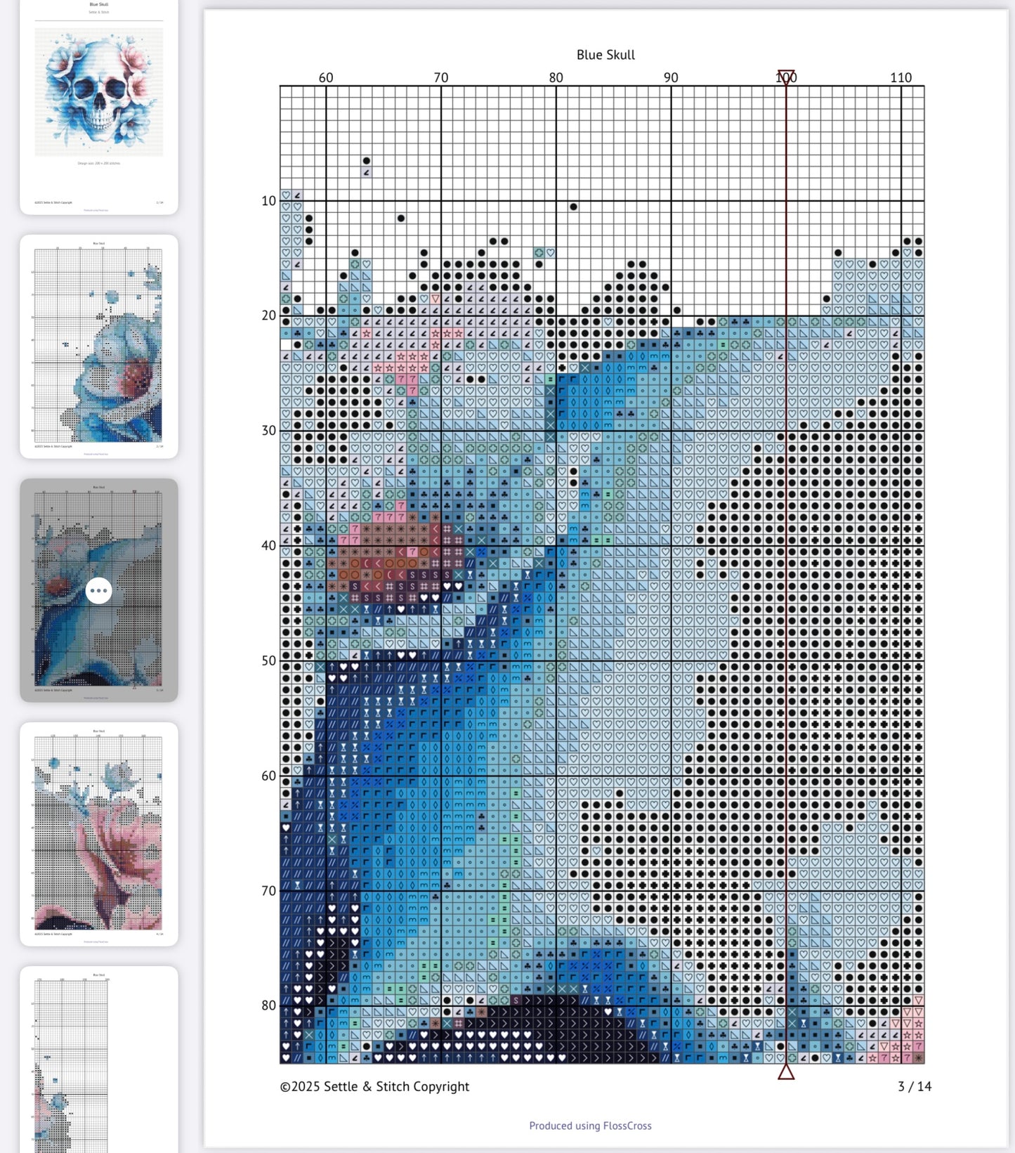 Watercolour Skull & Flowers (Blue & Peach) PDF Pattern | Embroidery Cross Stitch Pattern Download | Stitching | Embroidery Kits | Stitch Design | Embroidery Stitches | PDF Pattern