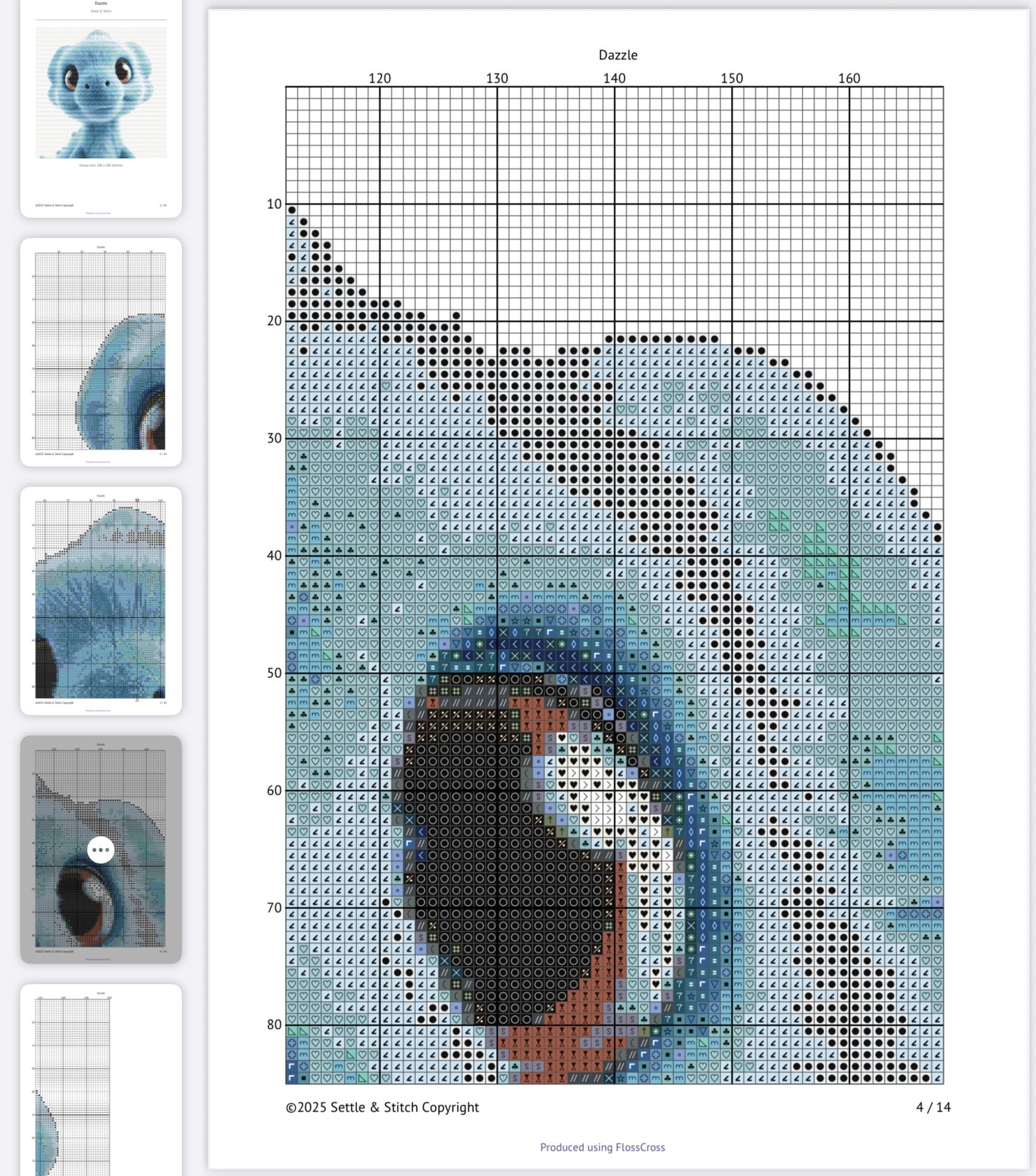 Dazzle the Blue Dino PDF Pattern | Embroidery Cross Stitch Pattern Download | Stitching | Embroidery Kits | Stitch Design | Embroidery Stitches | PDF Pattern