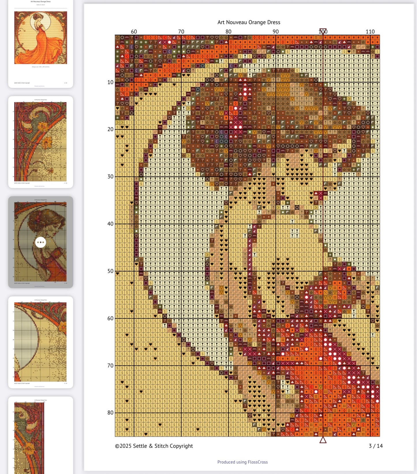Art Nouveau Orange Dress PDF Pattern | Embroidery Cross Stitch Pattern Download | Stitching | Embroidery Kits | Stitch Design | Embroidery Stitches | PDF Pattern