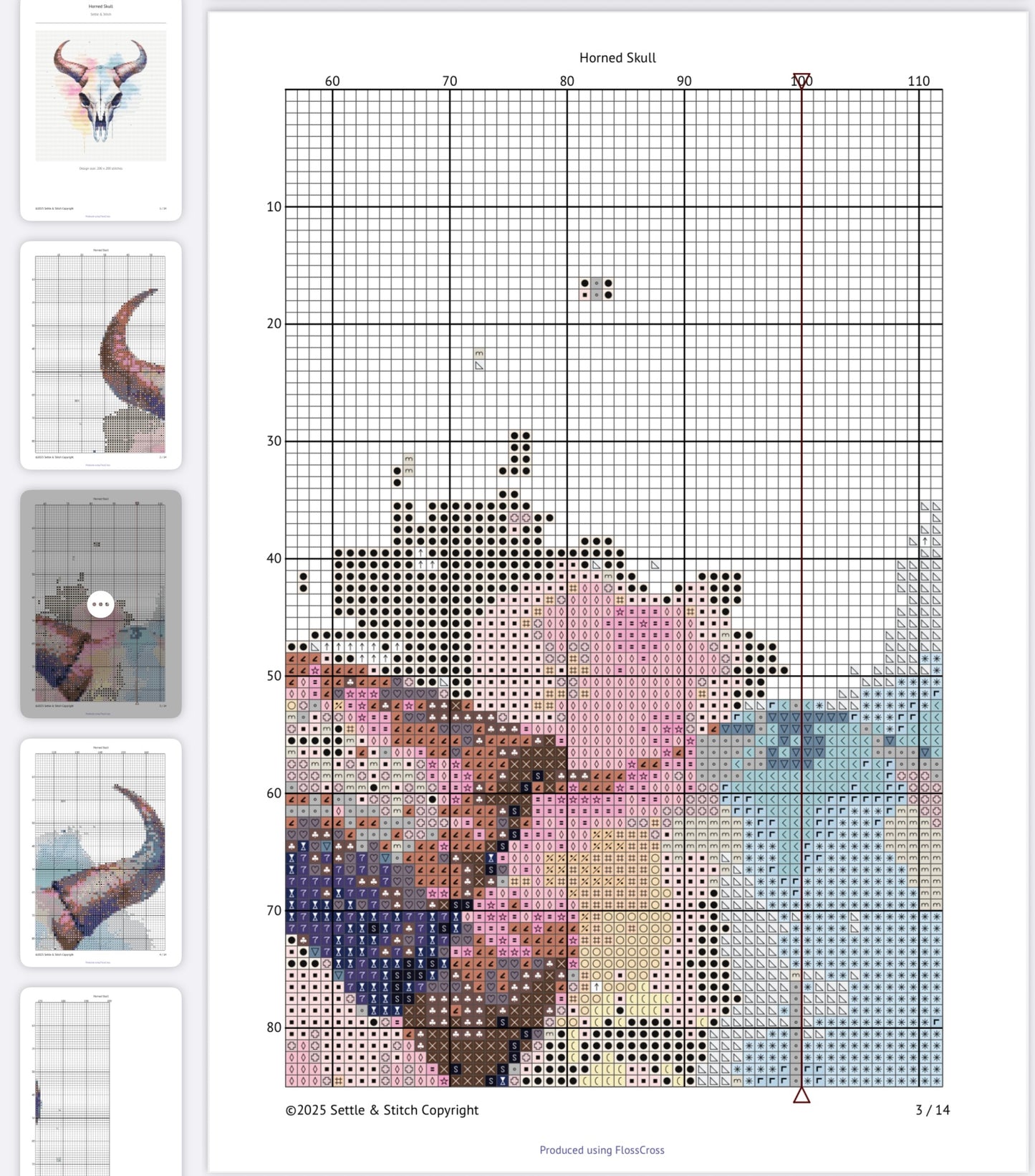 Watercolour Horned Animal Skull PDF Pattern | Embroidery Cross Stitch Pattern Download | Stitching | Embroidery Kits | Stitch Design | Embroidery Stitches | PDF Pattern