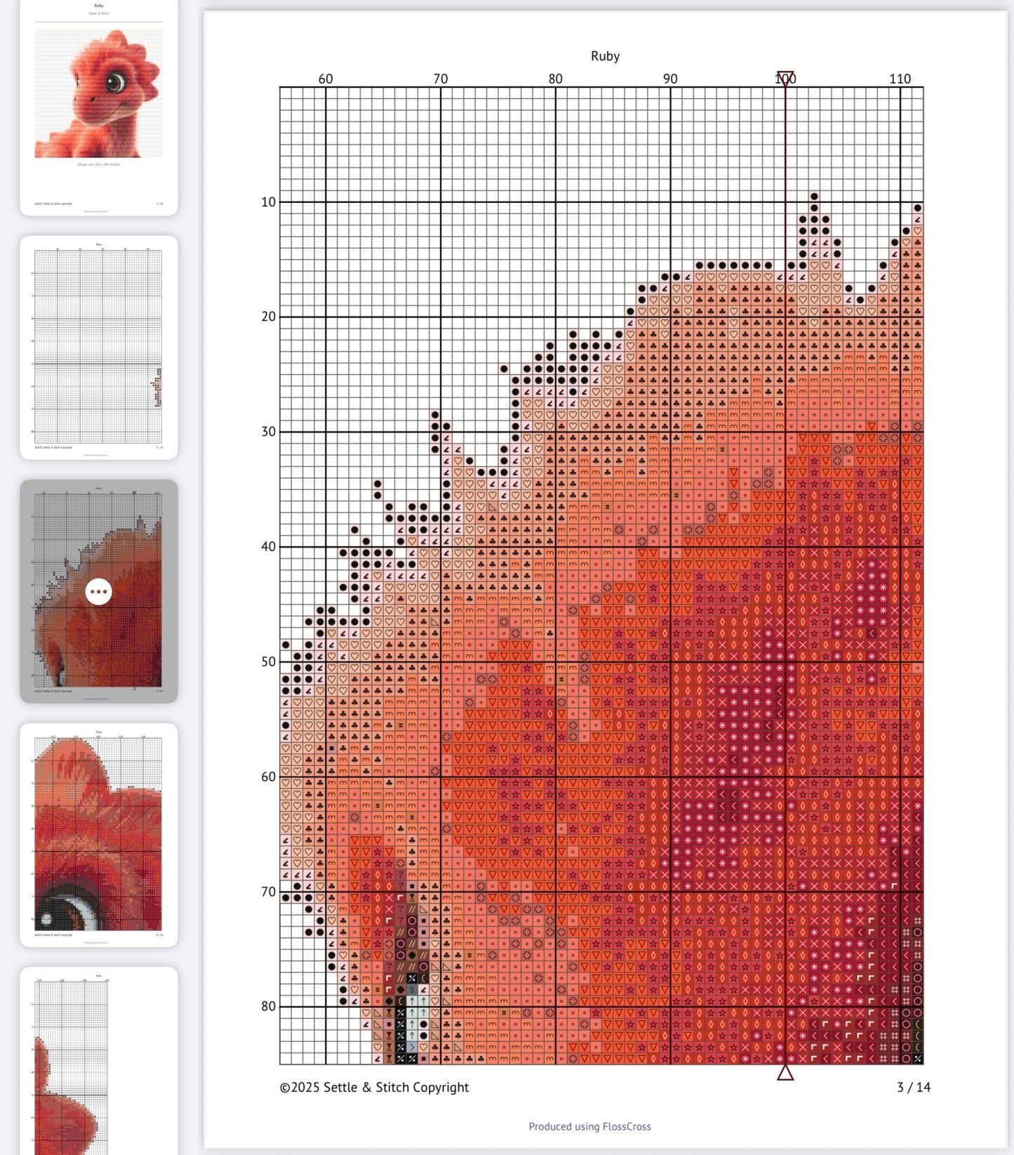 Ruby the Red Dino PDF Pattern | Embroidery Cross Stitch Pattern Download | Stitching | Embroidery Kits | Stitch Design | Embroidery Stitches | PDF Pattern
