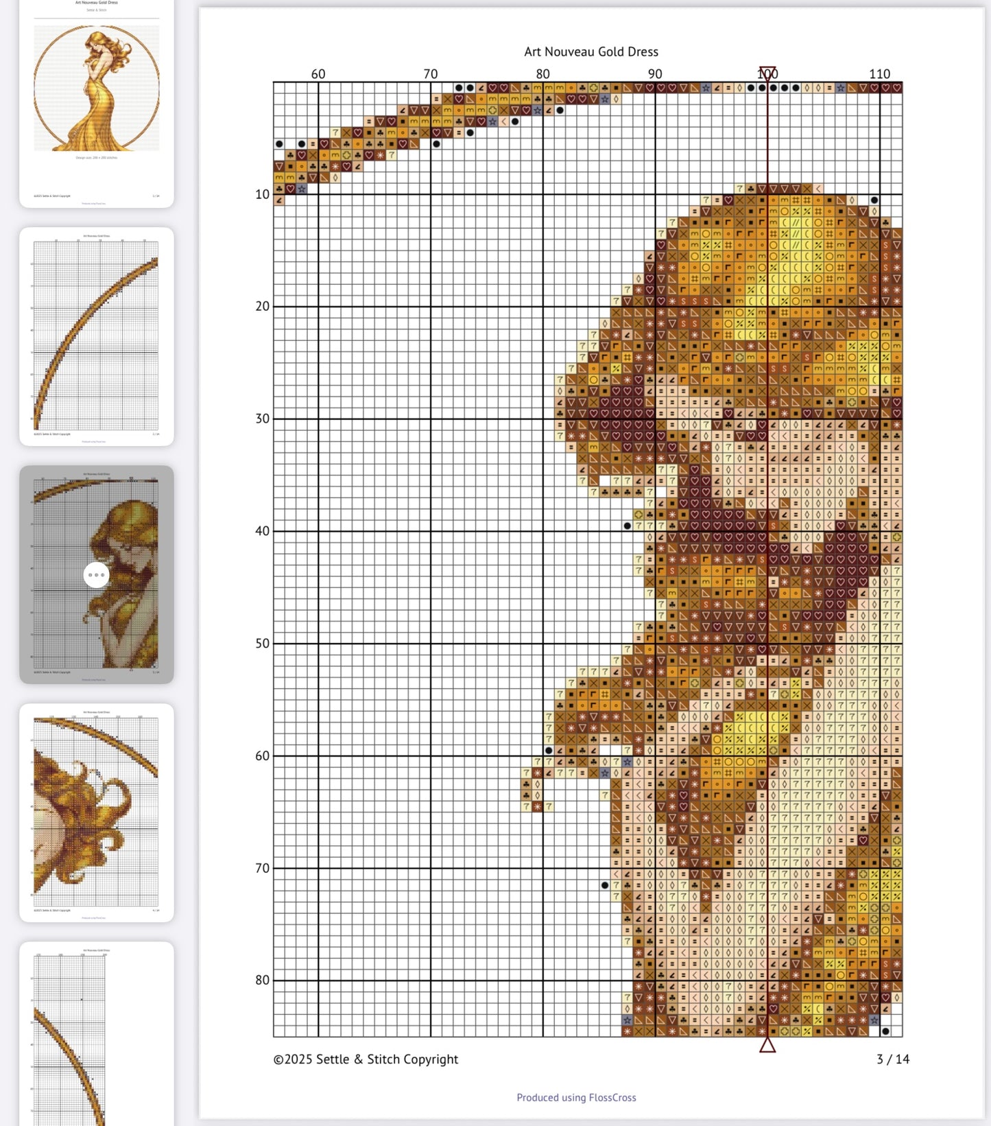 Art Nouveau Gold Dress (Circle) PDF Pattern | Embroidery Cross Stitch Pattern Download | Stitching | Embroidery Kits | Stitch Design | Embroidery Stitches | PDF Pattern