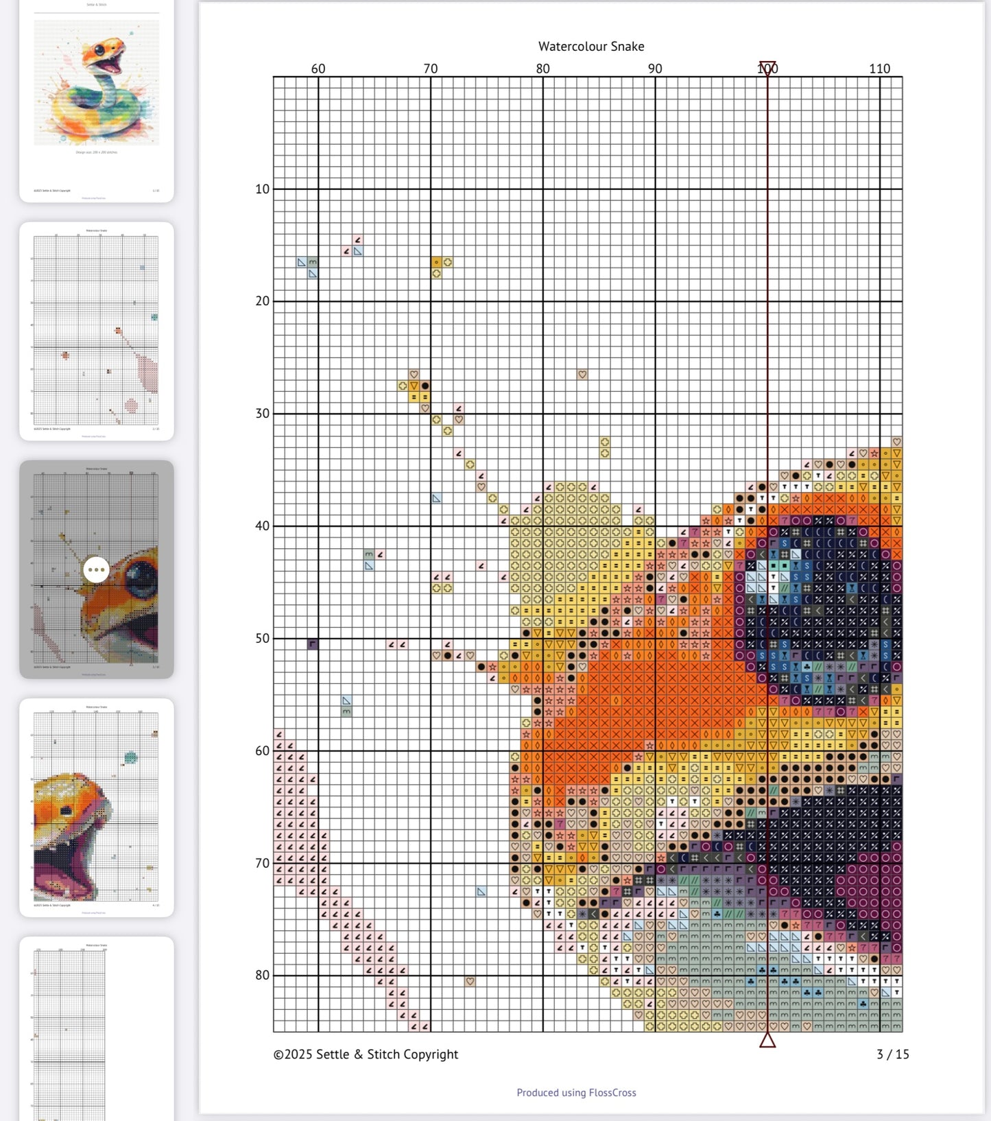 Watercolour Snake PDF Pattern | Embroidery Cross Stitch Pattern Download | Stitching | Embroidery Kits | Stitch Design | Embroidery Stitches | PDF Pattern