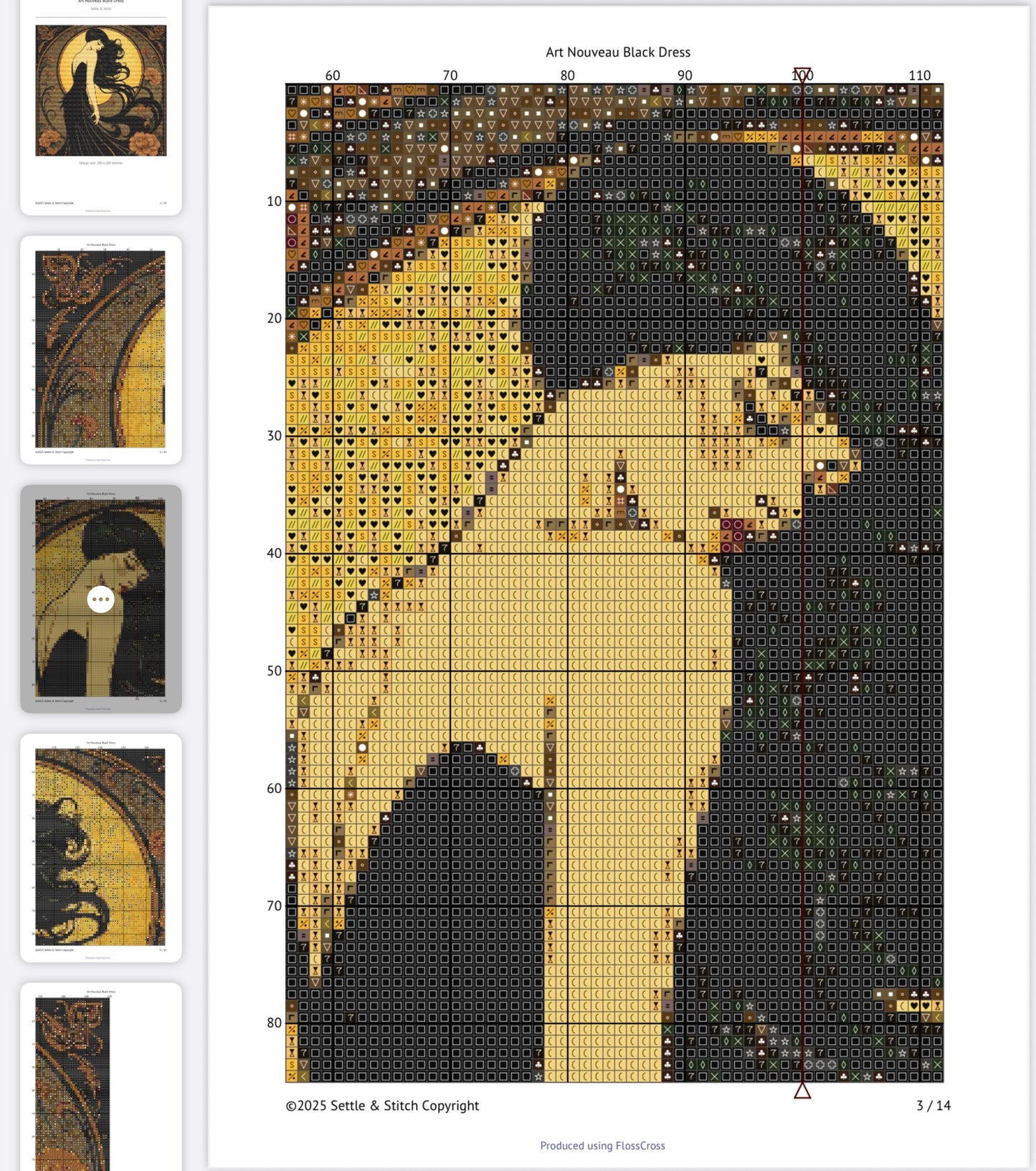 Art Nouveau Black Dress PDF Pattern | Embroidery Cross Stitch Pattern Download | Stitching | Embroidery Kits | Stitch Design | Embroidery Stitches | PDF Pattern