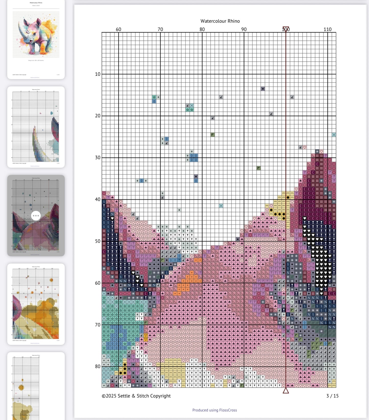 Watercolour Rhino PDF Pattern | Embroidery Cross Stitch Pattern Download | Stitching | Embroidery Kits | Stitch Design | Embroidery Stitches | PDF Pattern
