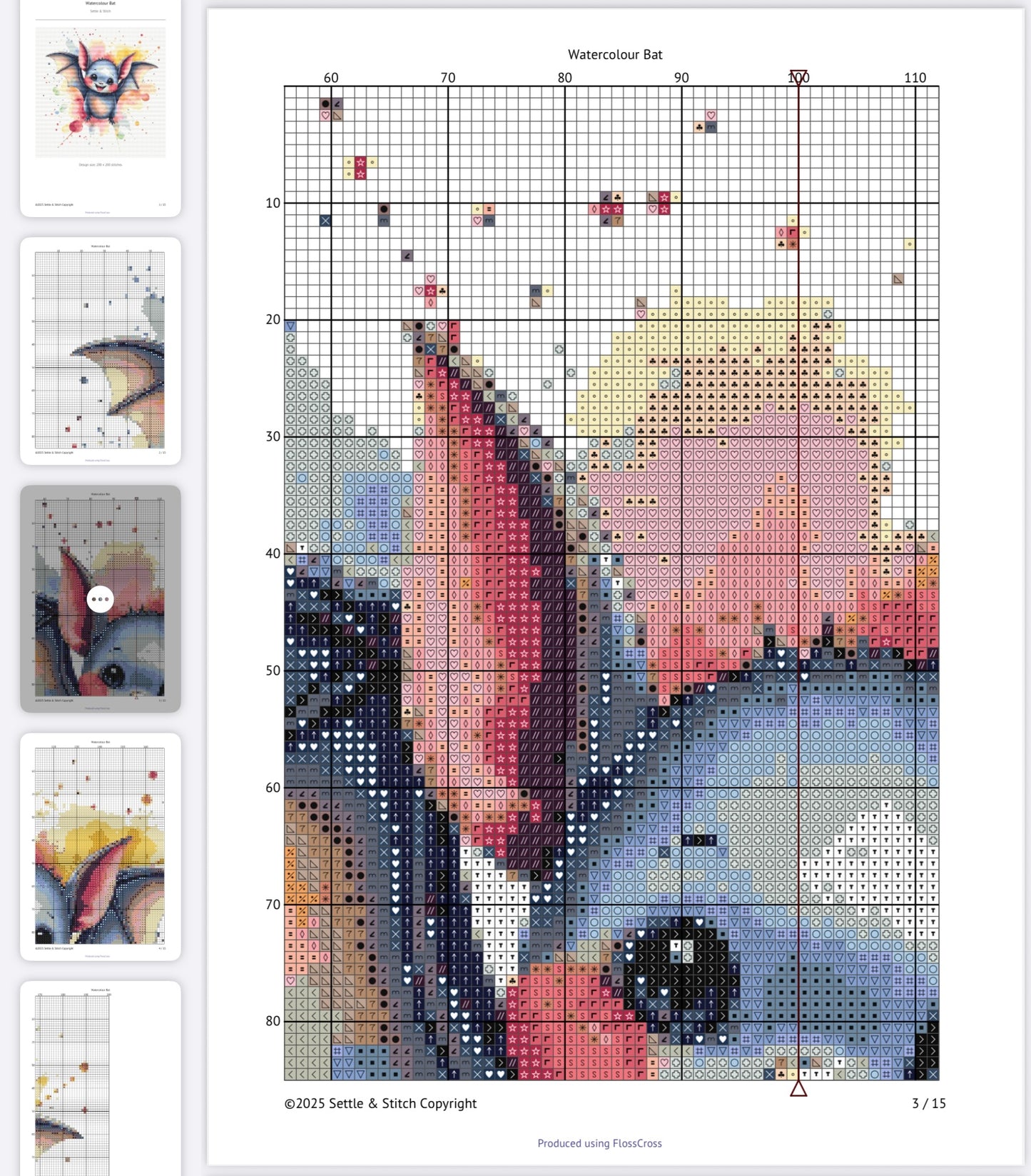 Watercolour Bat PDF Pattern | Embroidery Cross Stitch Pattern Download | Stitching | Embroidery Kits | Stitch Design | Embroidery Stitches | PDF Pattern