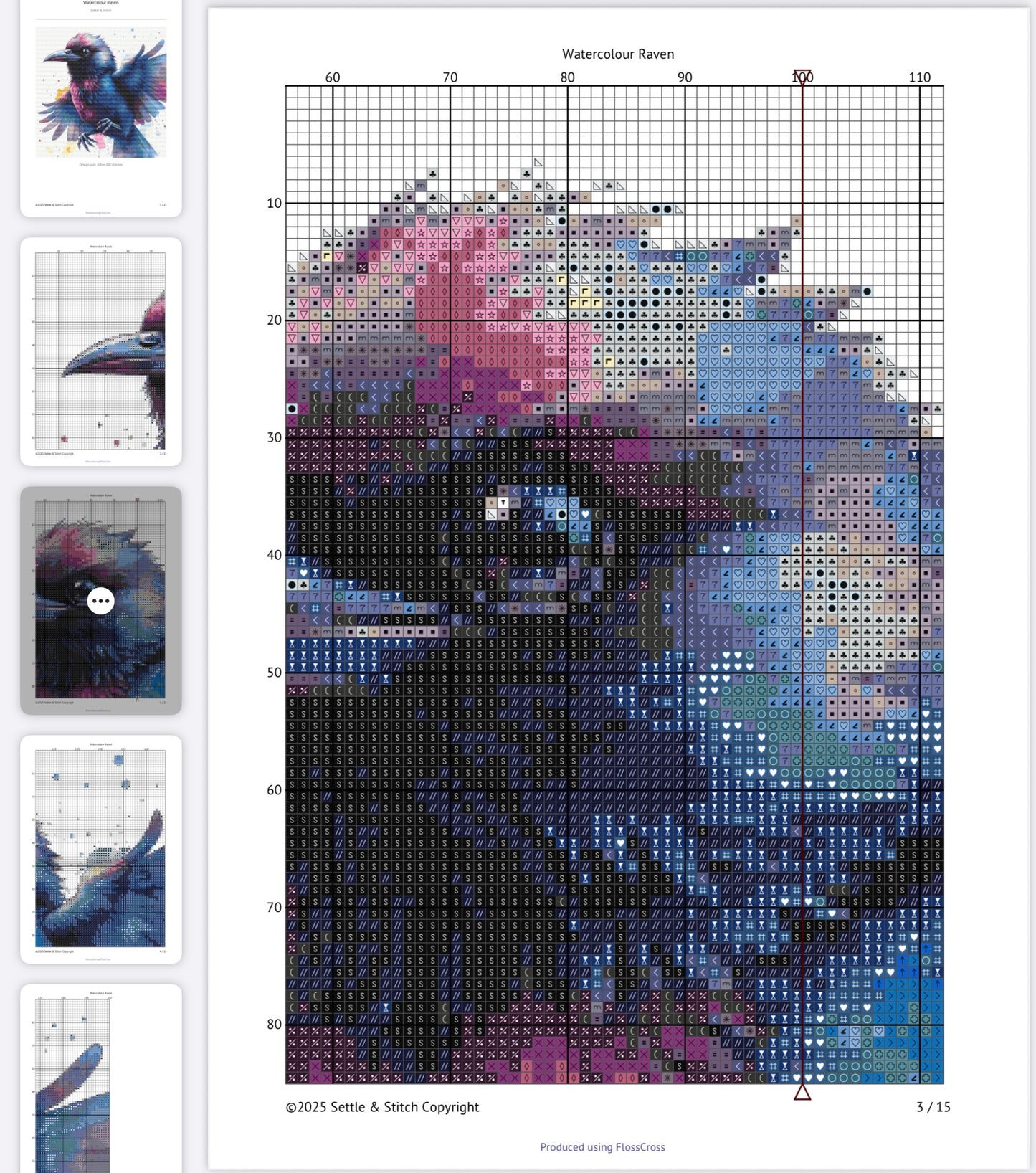 Watercolour Raven PDF Pattern | Embroidery Cross Stitch Pattern Download | Stitching | Embroidery Kits | Stitch Design | Embroidery Stitches | PDF Pattern