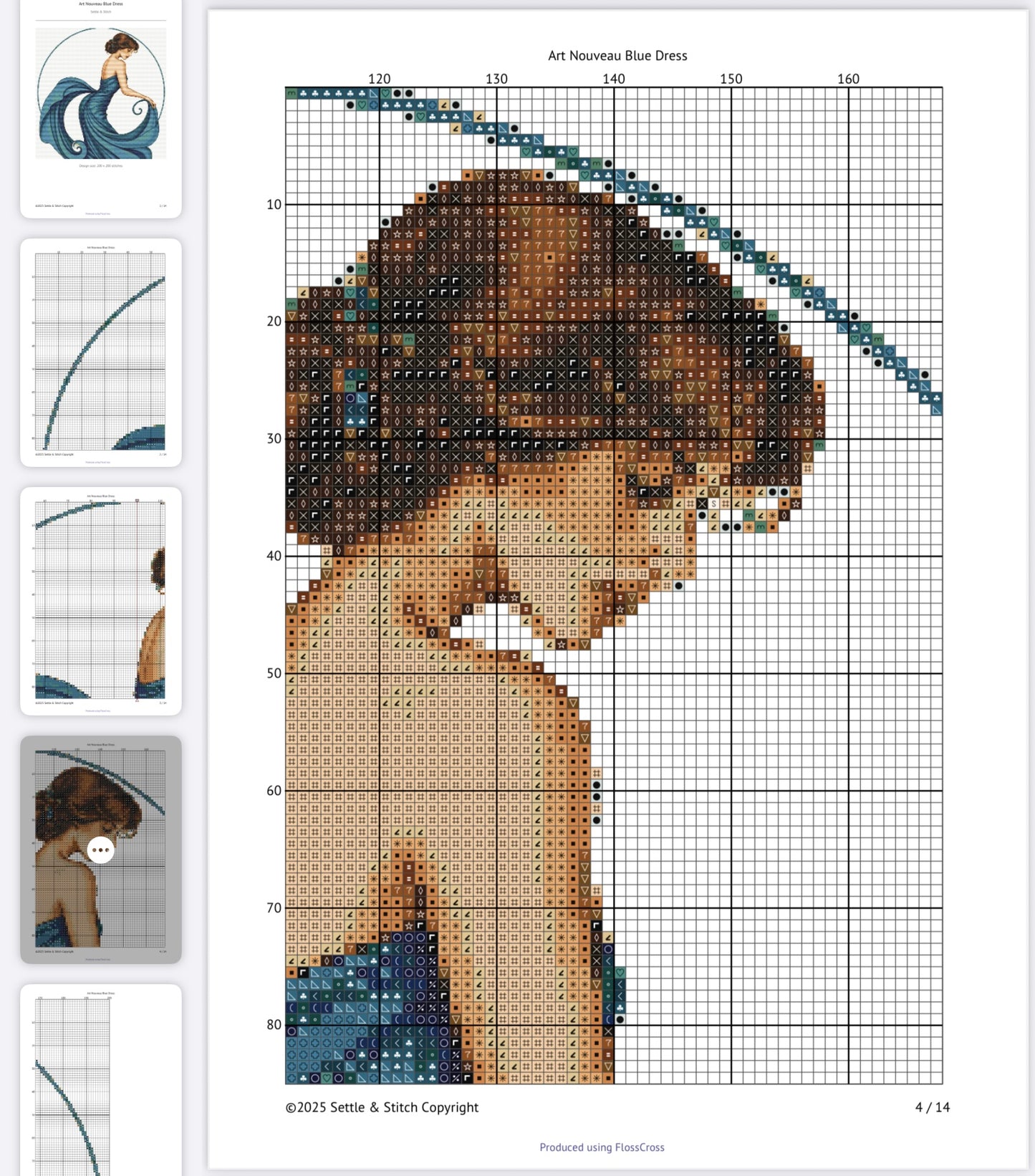 Art Nouveau Blue Dress (Circle) PDF Pattern | Embroidery Cross Stitch Pattern Download | Stitching | Embroidery Kits | Stitch Design | Embroidery Stitches | PDF Pattern