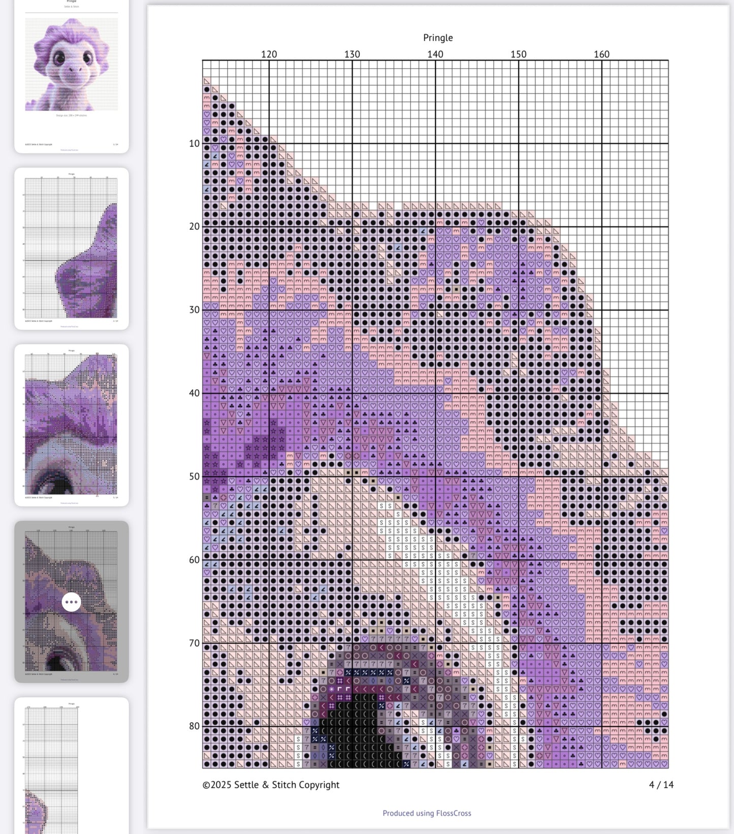 Pringle the Purple Dino PDF Pattern | Embroidery Cross Stitch Pattern Download | Stitching | Embroidery Kits | Stitch Design | Embroidery Stitches | PDF Pattern