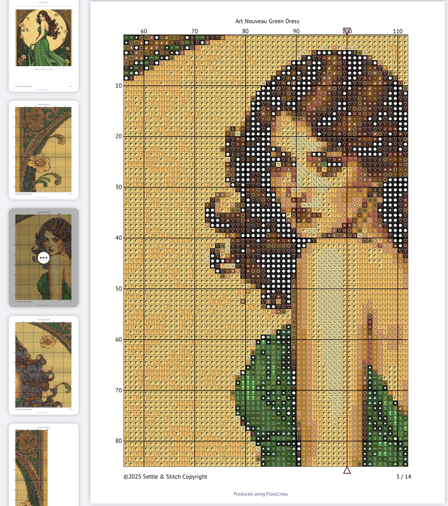 Art Nouveau Green Dress PDF Pattern | Embroidery Cross Stitch Pattern Download | Stitching | Embroidery Kits | Stitch Design | Embroidery Stitches | PDF Pattern