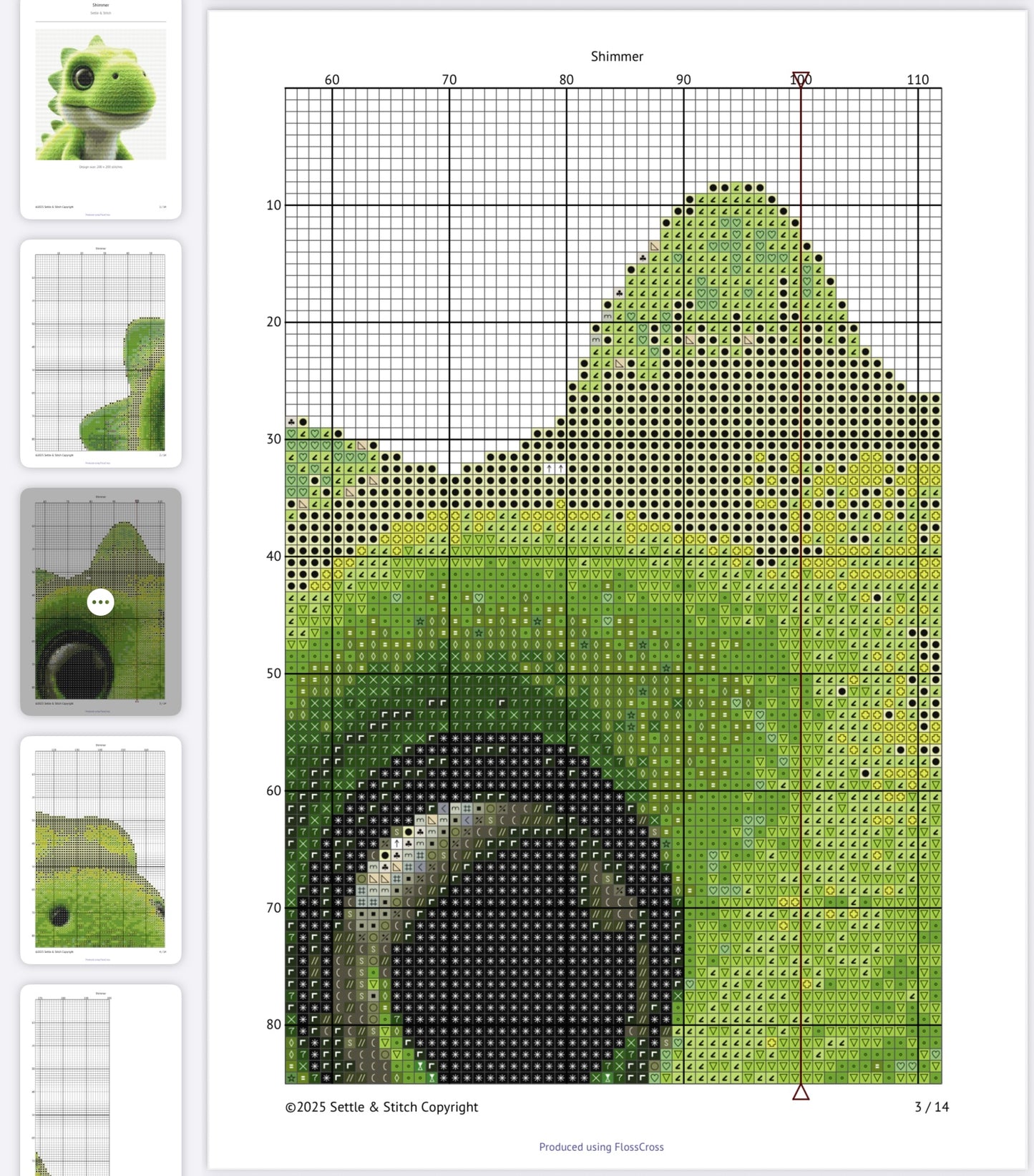 Shimmer the Green Dino PDF Pattern | Embroidery Cross Stitch Pattern Download | Stitching | Embroidery Kits | Stitch Design | Embroidery Stitches | PDF Pattern