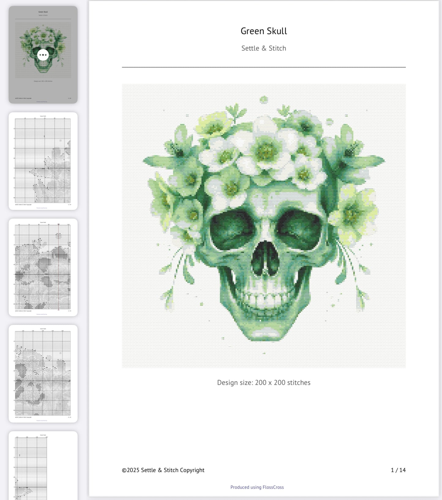Watercolour Skull & Flowers (Green) PDF Pattern | Embroidery Cross Stitch Pattern Download | Stitching | Embroidery Kits | Stitch Design | Embroidery Stitches | PDF Pattern