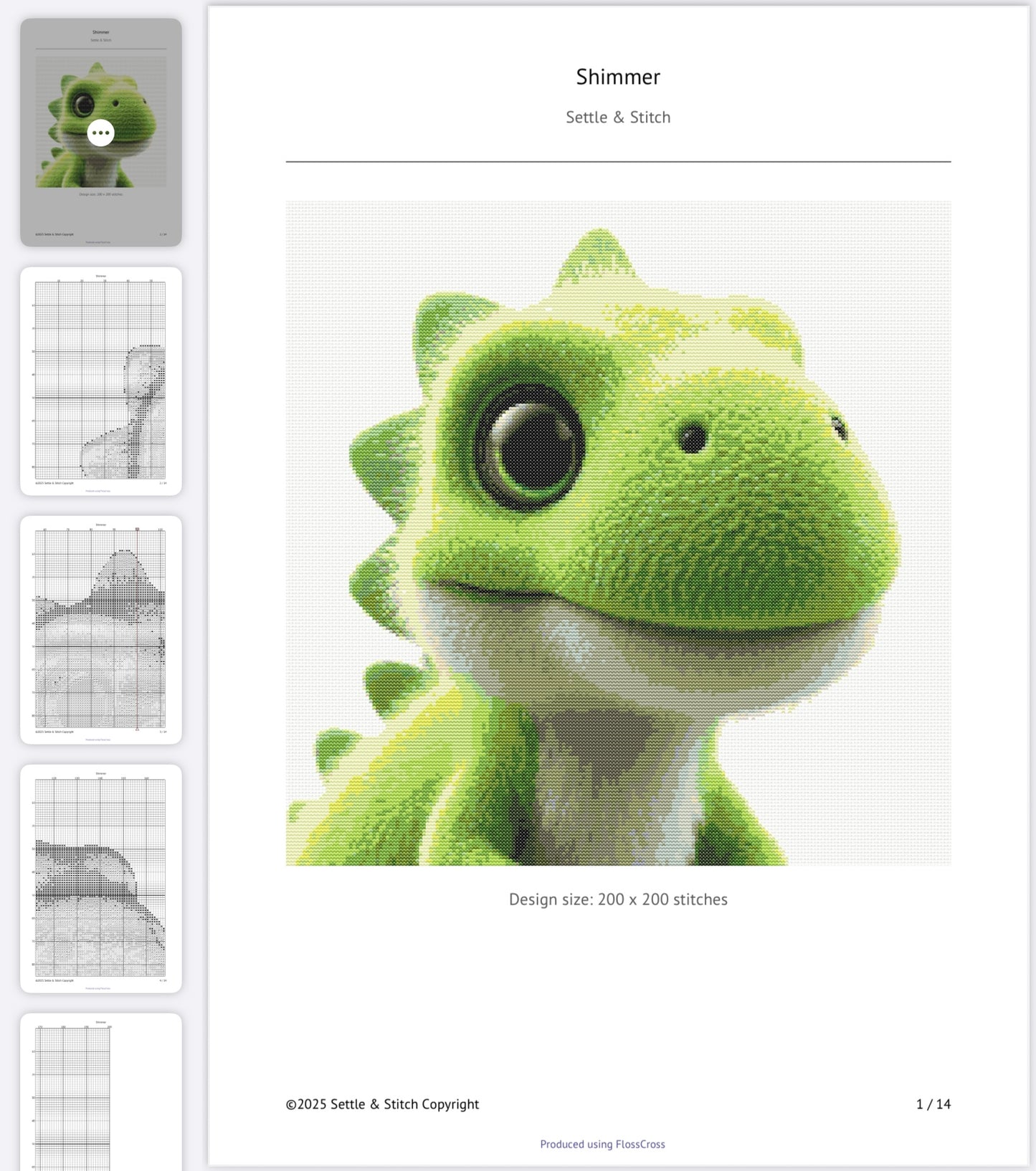 Shimmer the Green Dino PDF Pattern | Embroidery Cross Stitch Pattern Download | Stitching | Embroidery Kits | Stitch Design | Embroidery Stitches | PDF Pattern