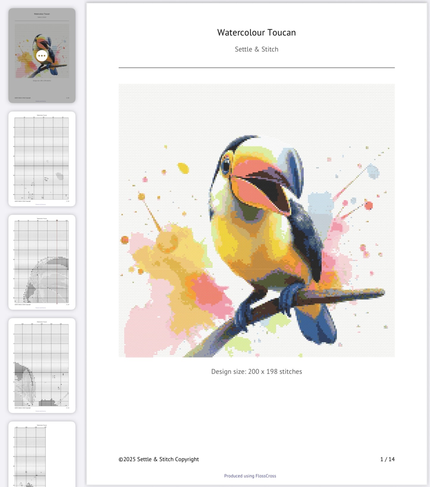 Watercolour Toucan PDF Pattern | Embroidery Cross Stitch Pattern Download | Stitching | Embroidery Kits | Stitch Design | Embroidery Stitches | PDF Pattern