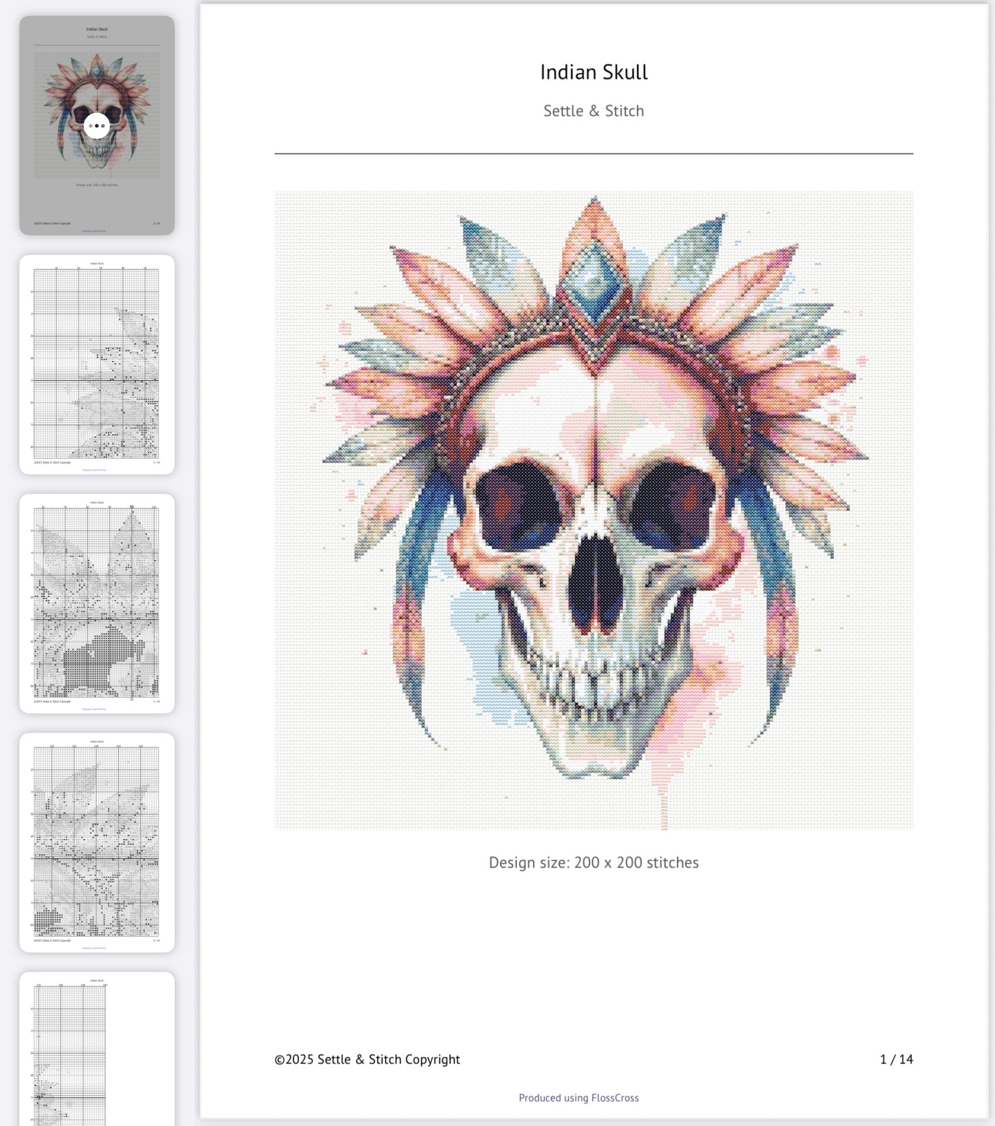 Watercolour Indian Skull PDF Pattern | Embroidery Cross Stitch Pattern Download | Stitching | Embroidery Kits | Stitch Design | Embroidery Stitches | PDF Pattern