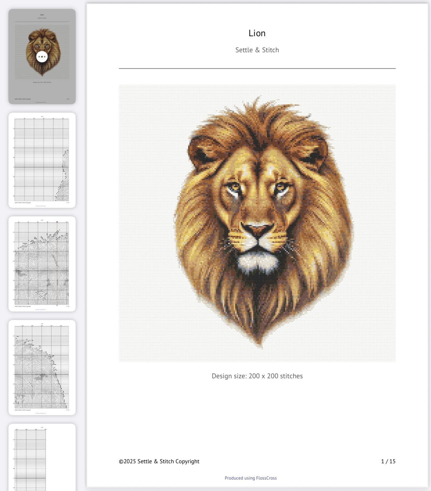 Lion Portrait PDF Pattern | Embroidery Cross Stitch Pattern Download | Stitching | Embroidery Kits | Stitch Design | Embroidery Stitches | PDF Pattern