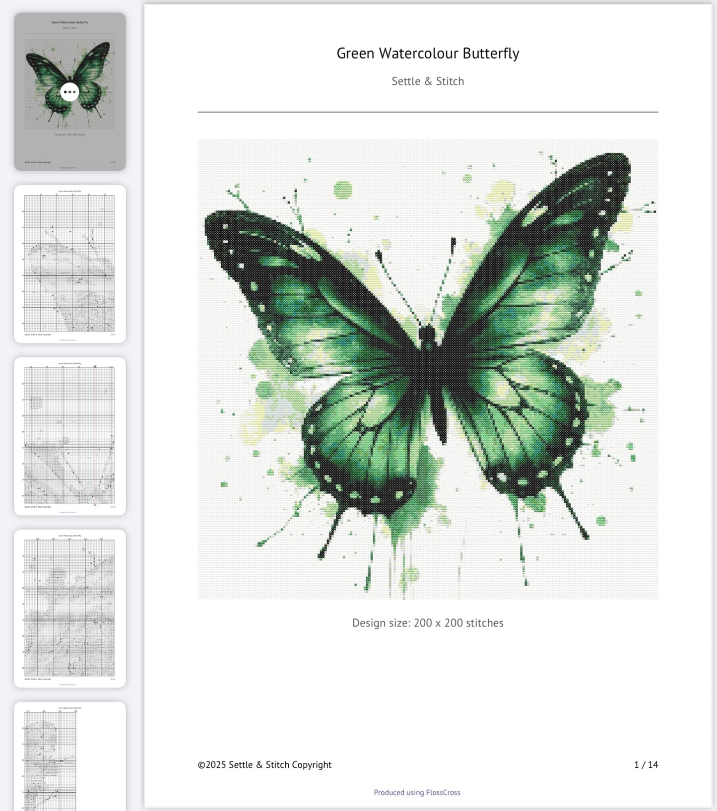 Watercolour Butterfly (Green & Black) PDF Pattern | Embroidery Cross Stitch Pattern Download | Stitching | Embroidery Kits | Stitch Design | Embroidery Stitches | PDF Pattern