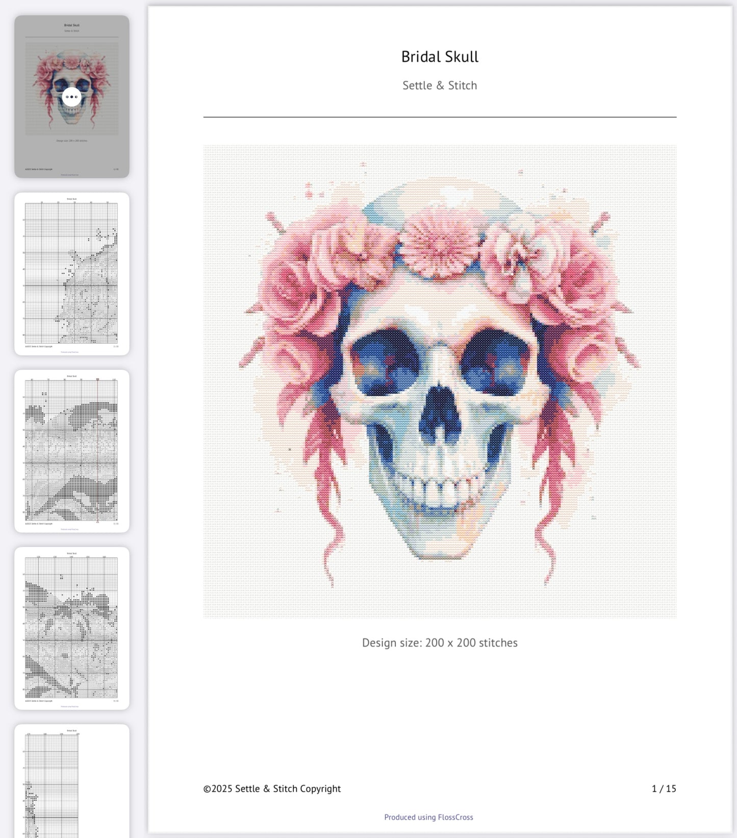 Watercolour Bridal Skull PDF Pattern | Embroidery Cross Stitch Pattern Download | Stitching | Embroidery Kits | Stitch Design | Embroidery Stitches | PDF Pattern