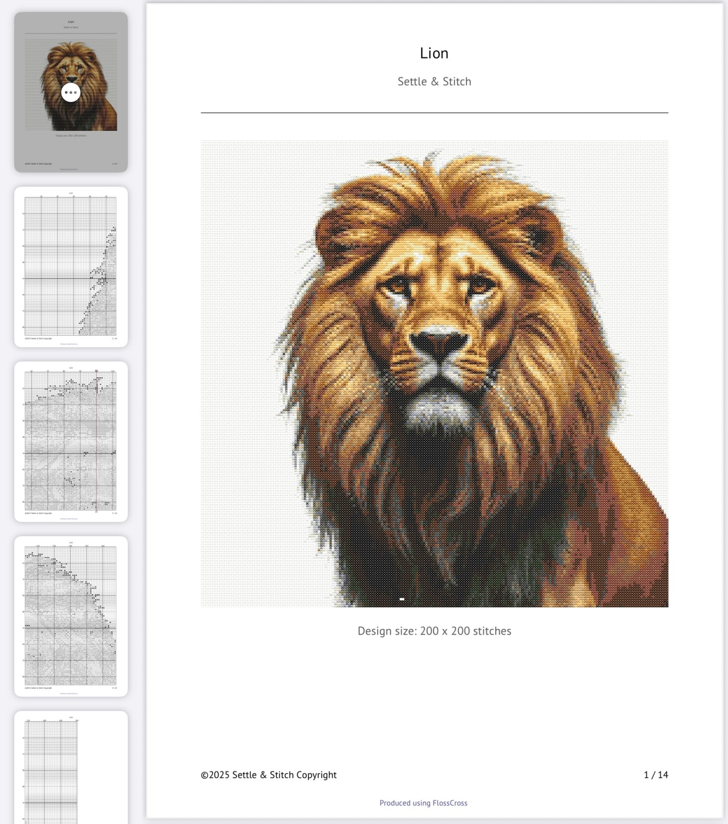 Lion PDF Pattern | Embroidery Cross Stitch Pattern Download | Stitching | Embroidery Kits | Stitch Design | Embroidery Stitches | PDF Pattern