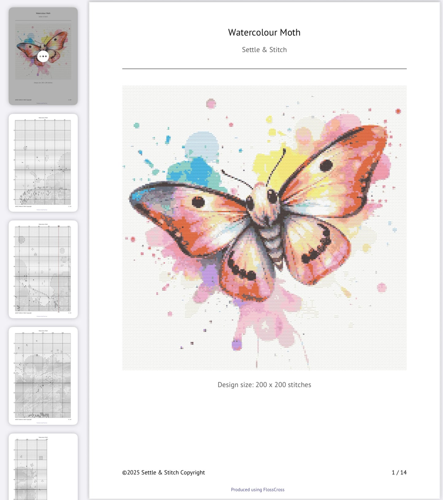 Watercolour Moth PDF Pattern | Embroidery Cross Stitch Pattern Download | Stitching | Embroidery Kits | Stitch Design | Embroidery Stitches | PDF Pattern