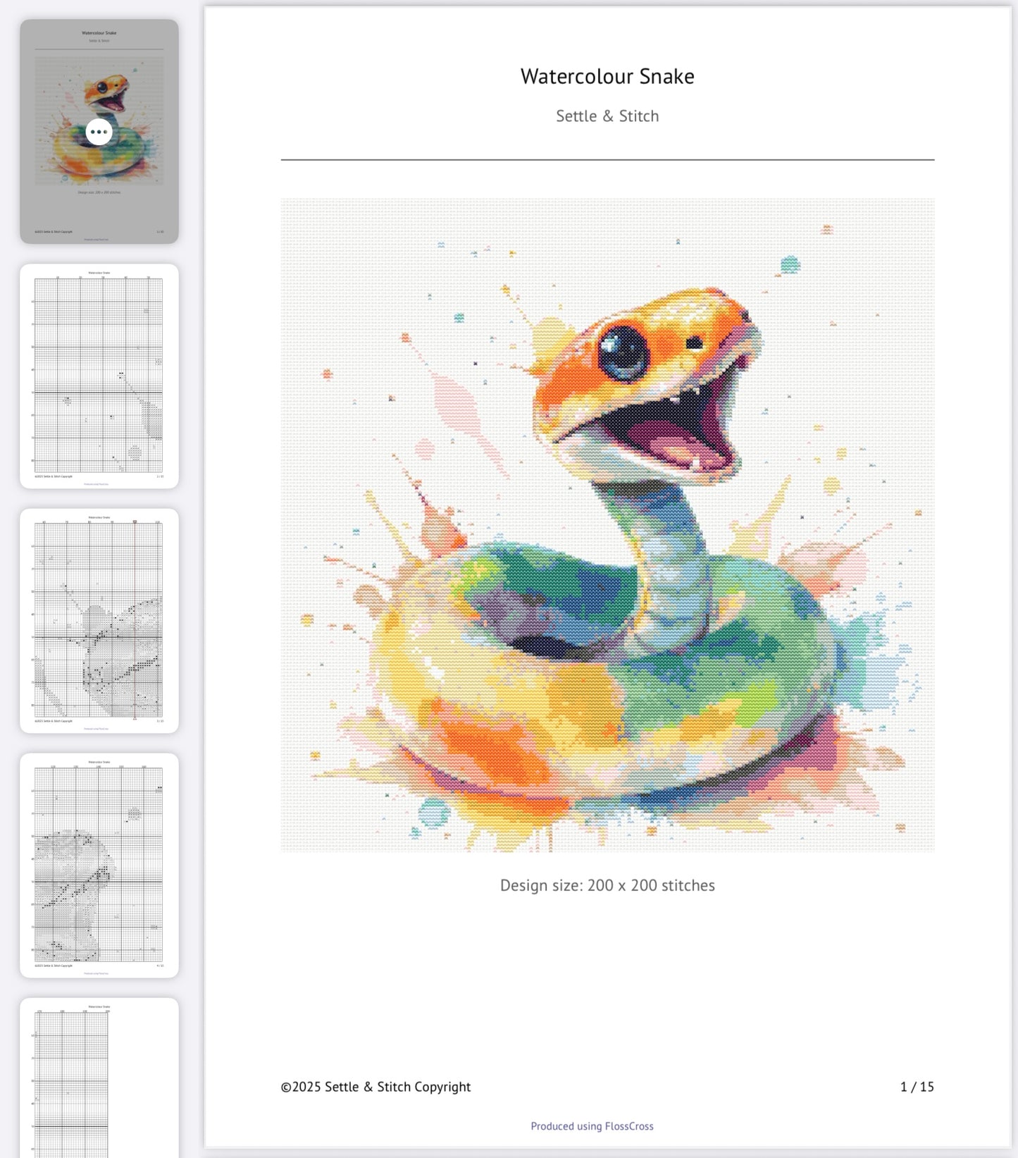 Watercolour Snake PDF Pattern | Embroidery Cross Stitch Pattern Download | Stitching | Embroidery Kits | Stitch Design | Embroidery Stitches | PDF Pattern