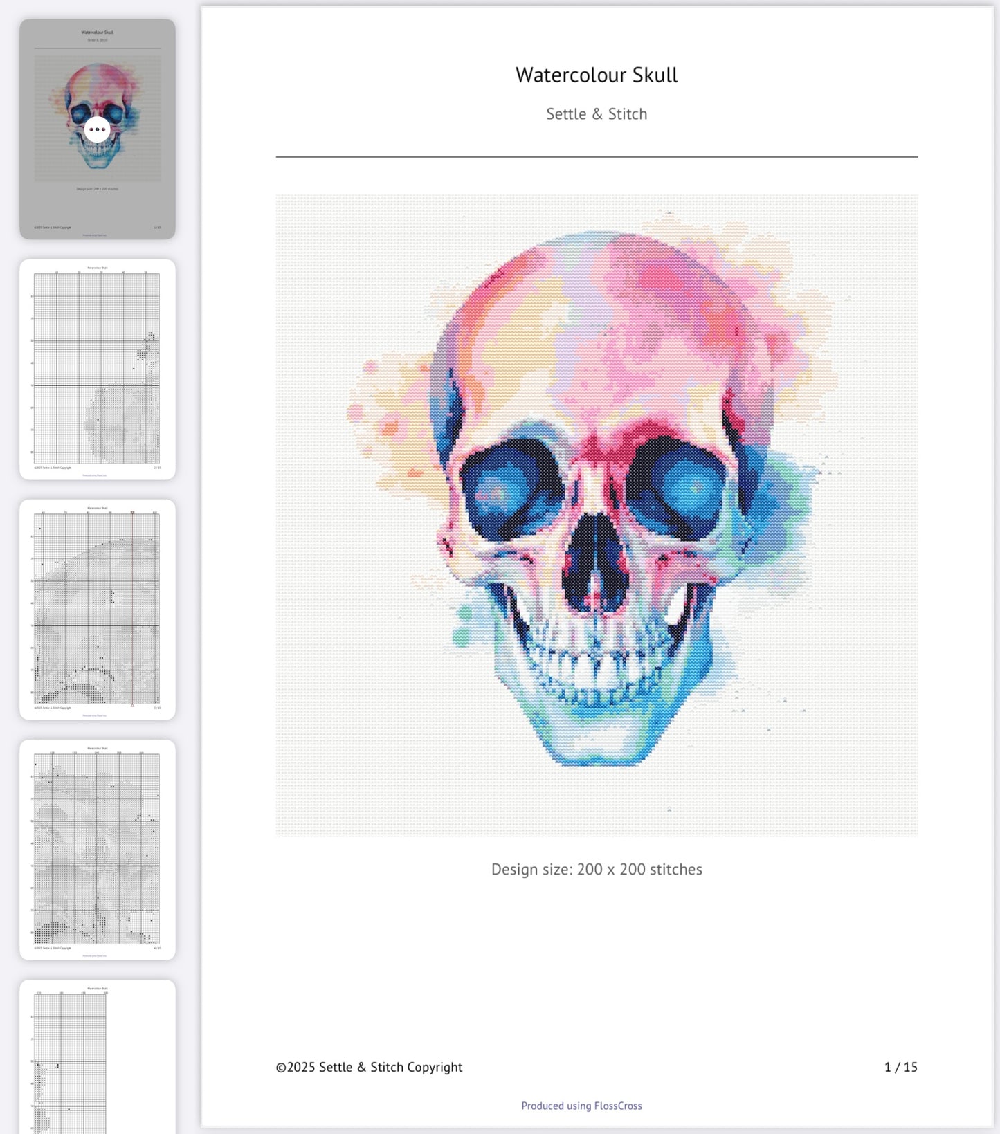 Watercolour Skull (Multicolour) PDF Pattern | Embroidery Cross Stitch Pattern Download | Stitching | Embroidery Kits | Stitch Design | Embroidery Stitches | PDF Pattern