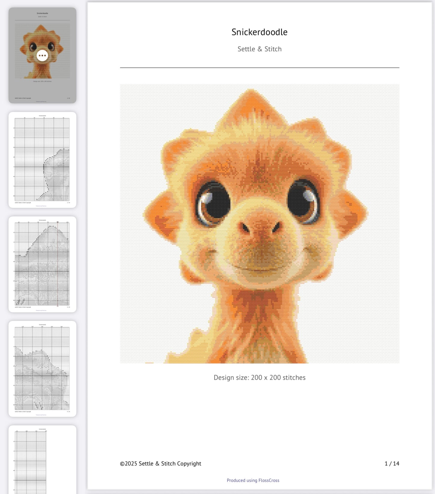Snickerdoodle the Orange Dino PDF Pattern | Embroidery Cross Stitch Pattern Download | Stitching | Embroidery Kits | Stitch Design | Embroidery Stitches | PDF Pattern
