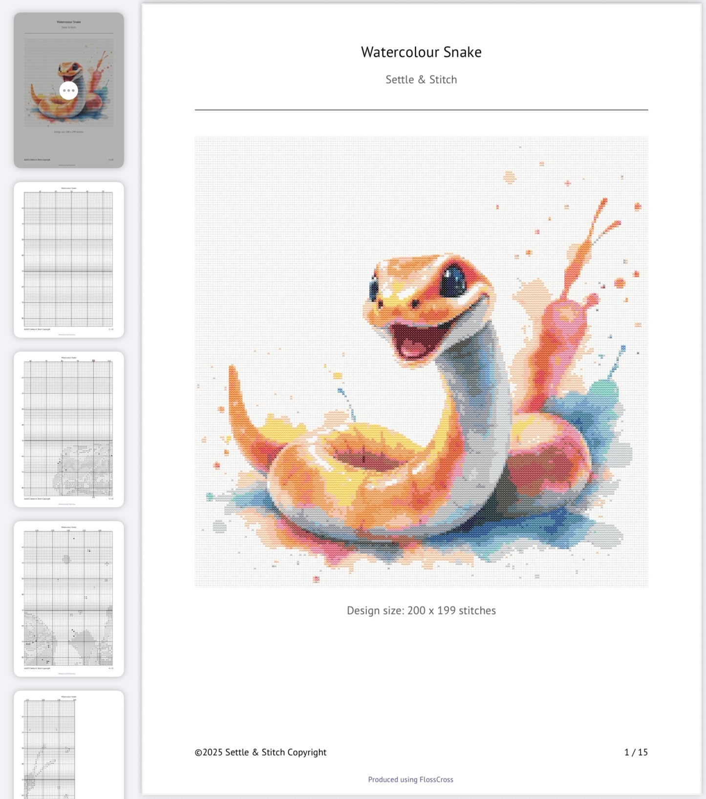 Watercolour Snake PDF Pattern | Embroidery Cross Stitch Pattern Download | Stitching | Embroidery Kits | Stitch Design | Embroidery Stitches | PDF Pattern