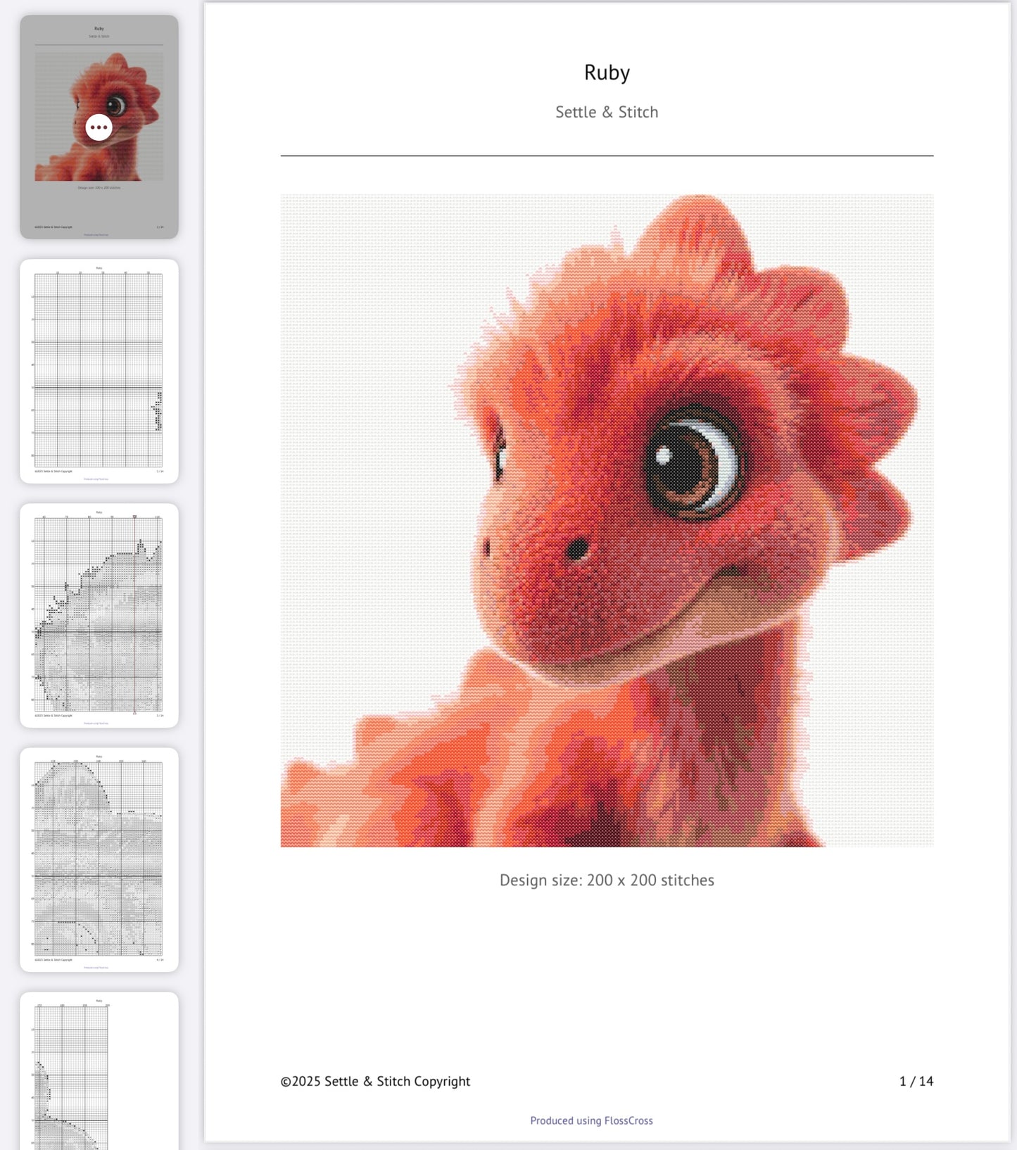 Ruby the Red Dino PDF Pattern | Embroidery Cross Stitch Pattern Download | Stitching | Embroidery Kits | Stitch Design | Embroidery Stitches | PDF Pattern