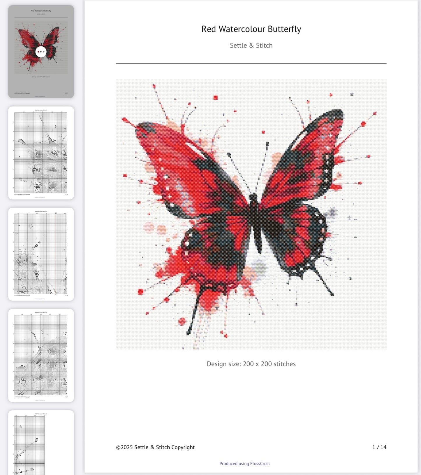 Watercolour Butterfly (Red & Black) PDF Pattern | Embroidery Cross Stitch Pattern Download | Stitching | Embroidery Kits | Stitch Design | Embroidery Stitches | PDF Pattern