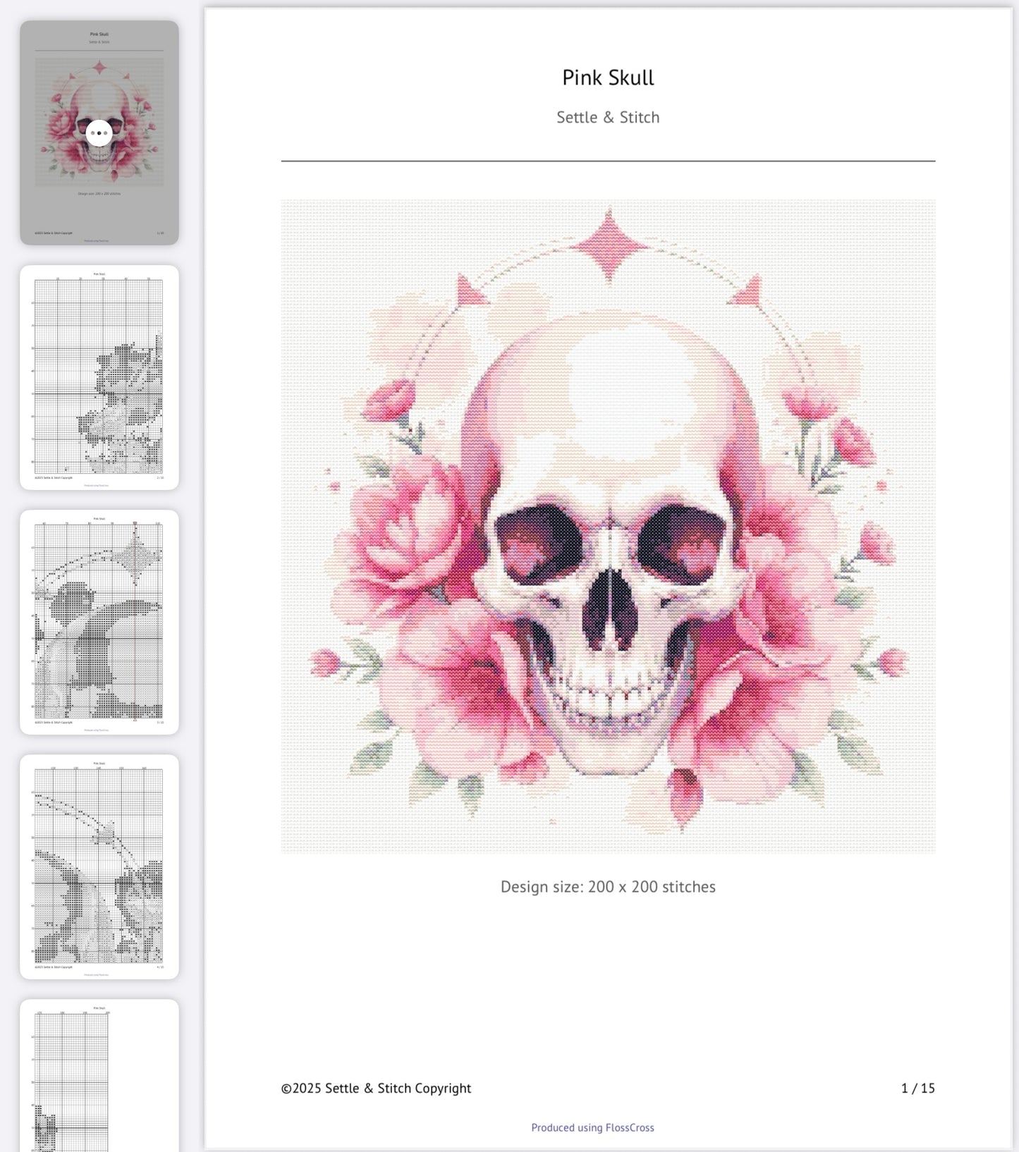 Watercolour Skull & Flowers (Pink) PDF Pattern | Embroidery Cross Stitch Pattern Download | Stitching | Embroidery Kits | Stitch Design | Embroidery Stitches | PDF Pattern