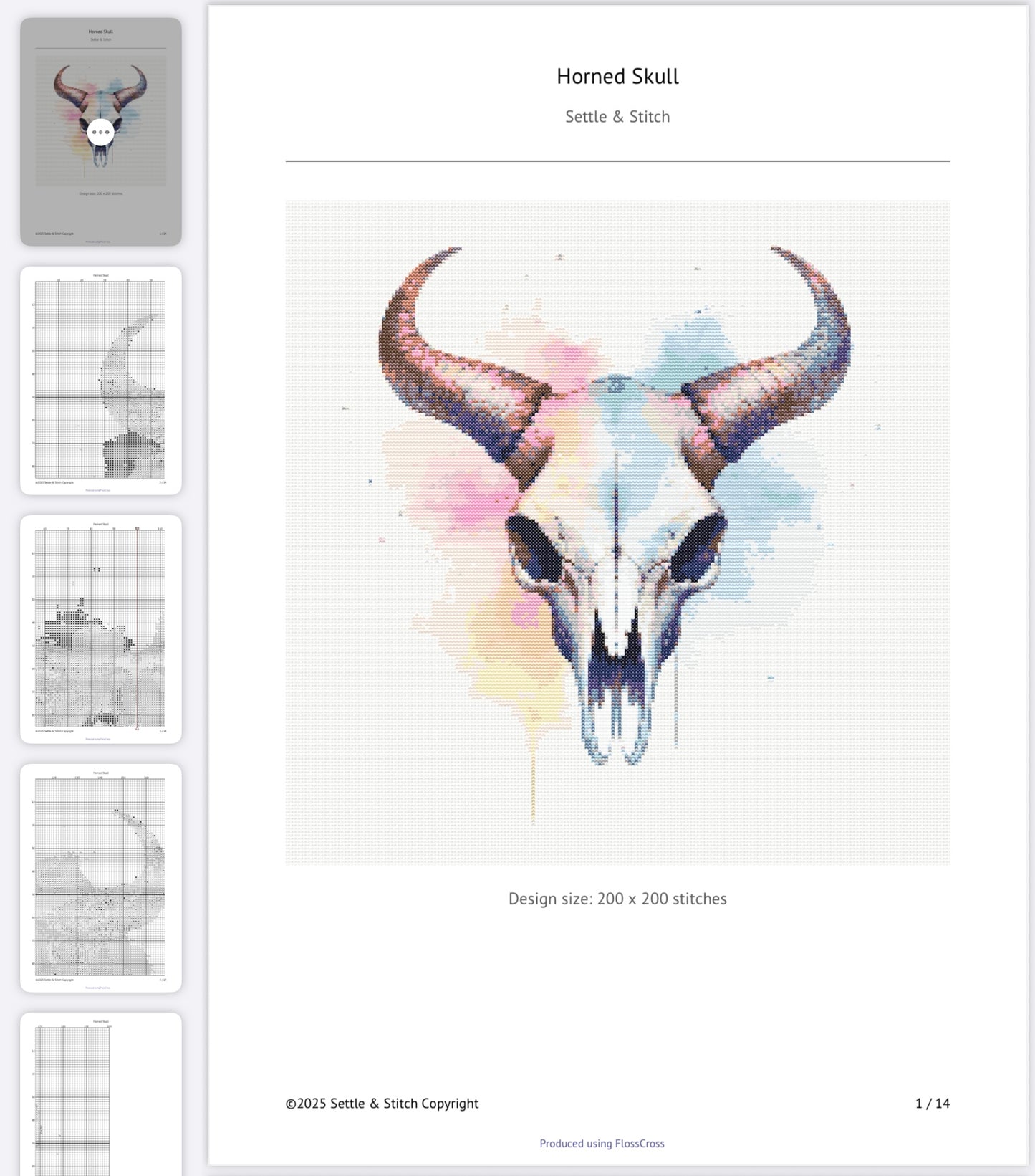 Watercolour Horned Animal Skull PDF Pattern | Embroidery Cross Stitch Pattern Download | Stitching | Embroidery Kits | Stitch Design | Embroidery Stitches | PDF Pattern