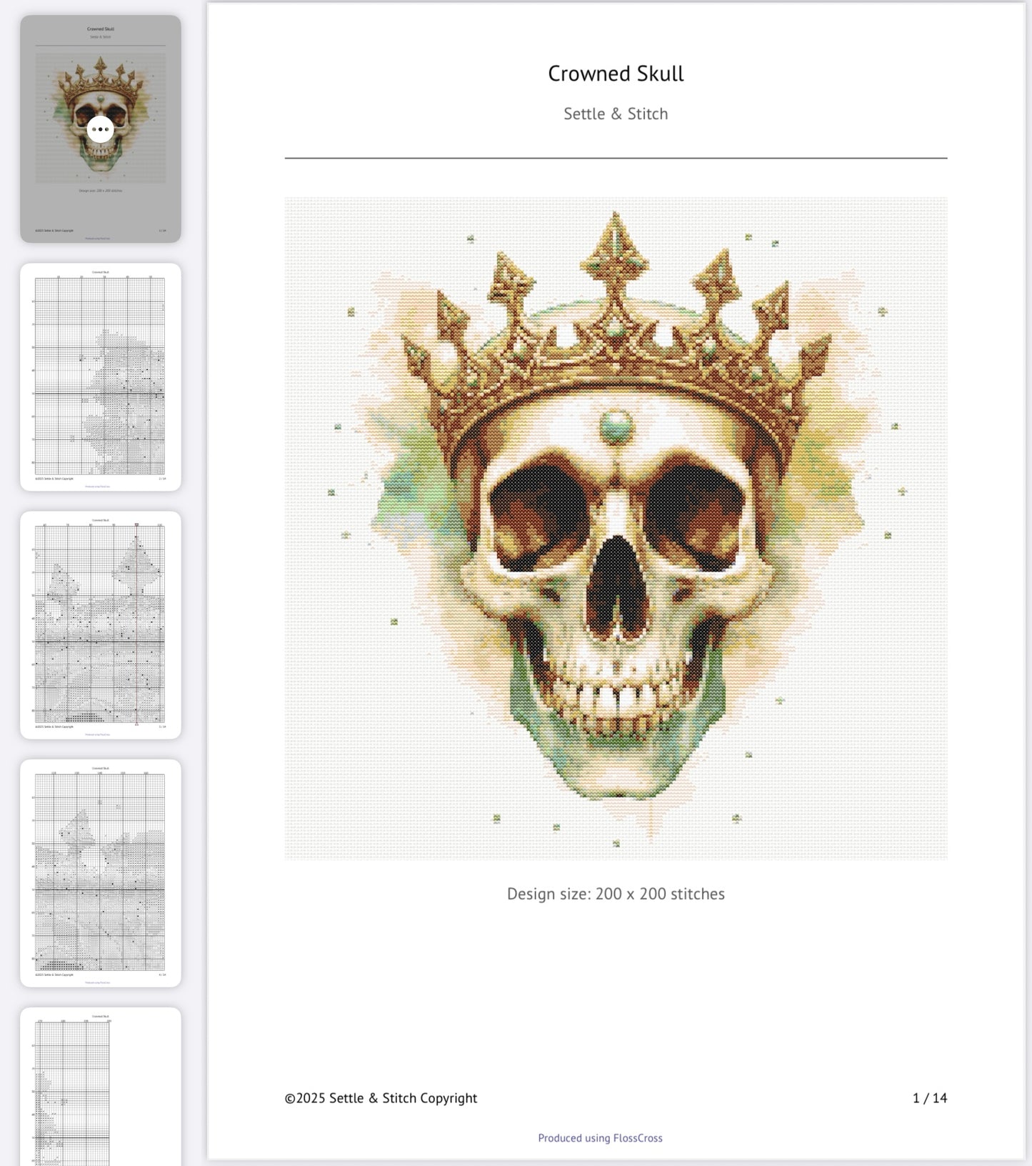 Watercolour Crowned Skull PDF Pattern | Embroidery Cross Stitch Pattern Download | Stitching | Embroidery Kits | Stitch Design | Embroidery Stitches | PDF Pattern