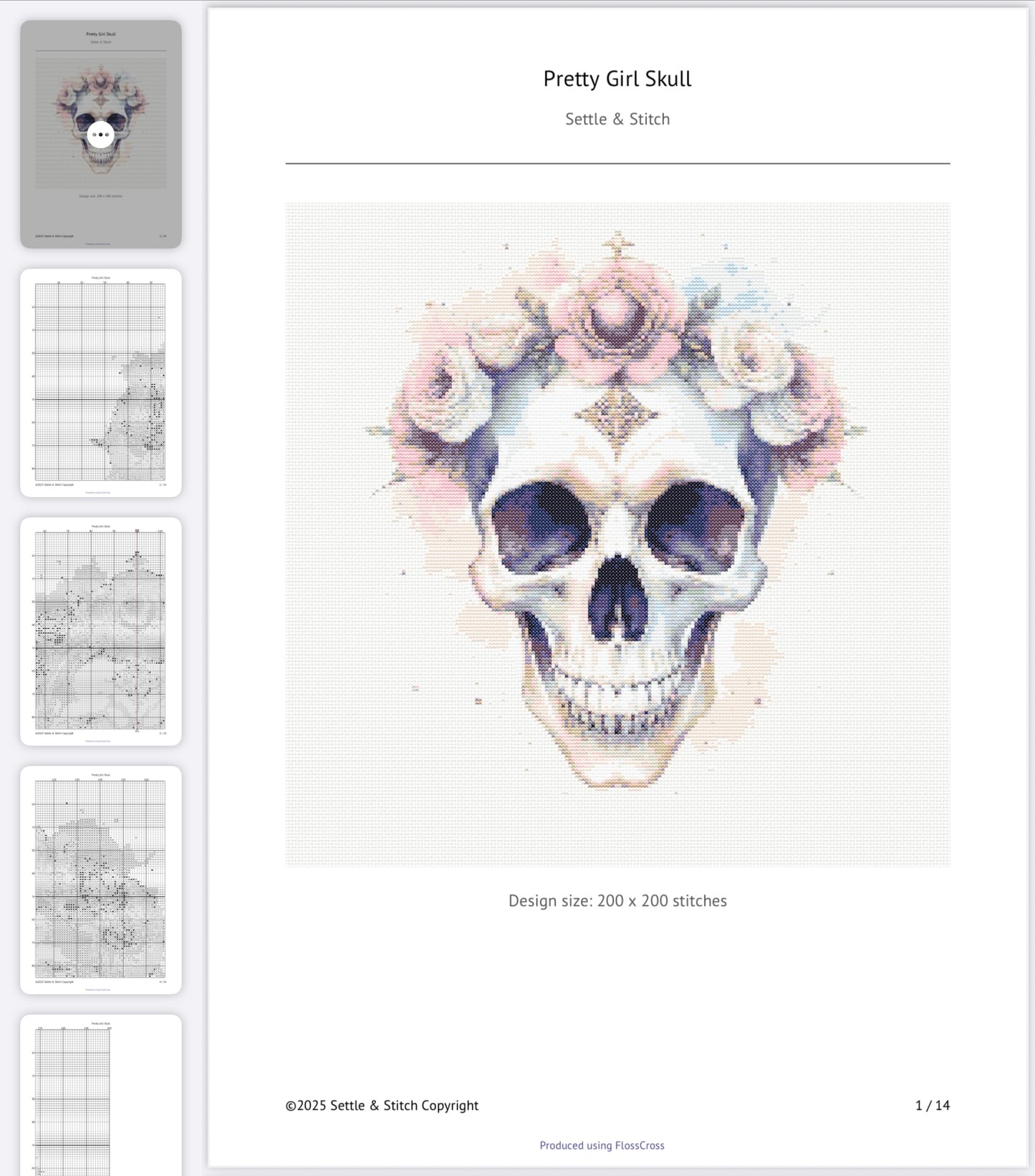 Watercolour Pretty Girl Skull (Baby Pink) PDF Pattern | Embroidery Cross Stitch Pattern Download | Stitching | Embroidery Kits | Stitch Design | Embroidery Stitches | PDF Pattern