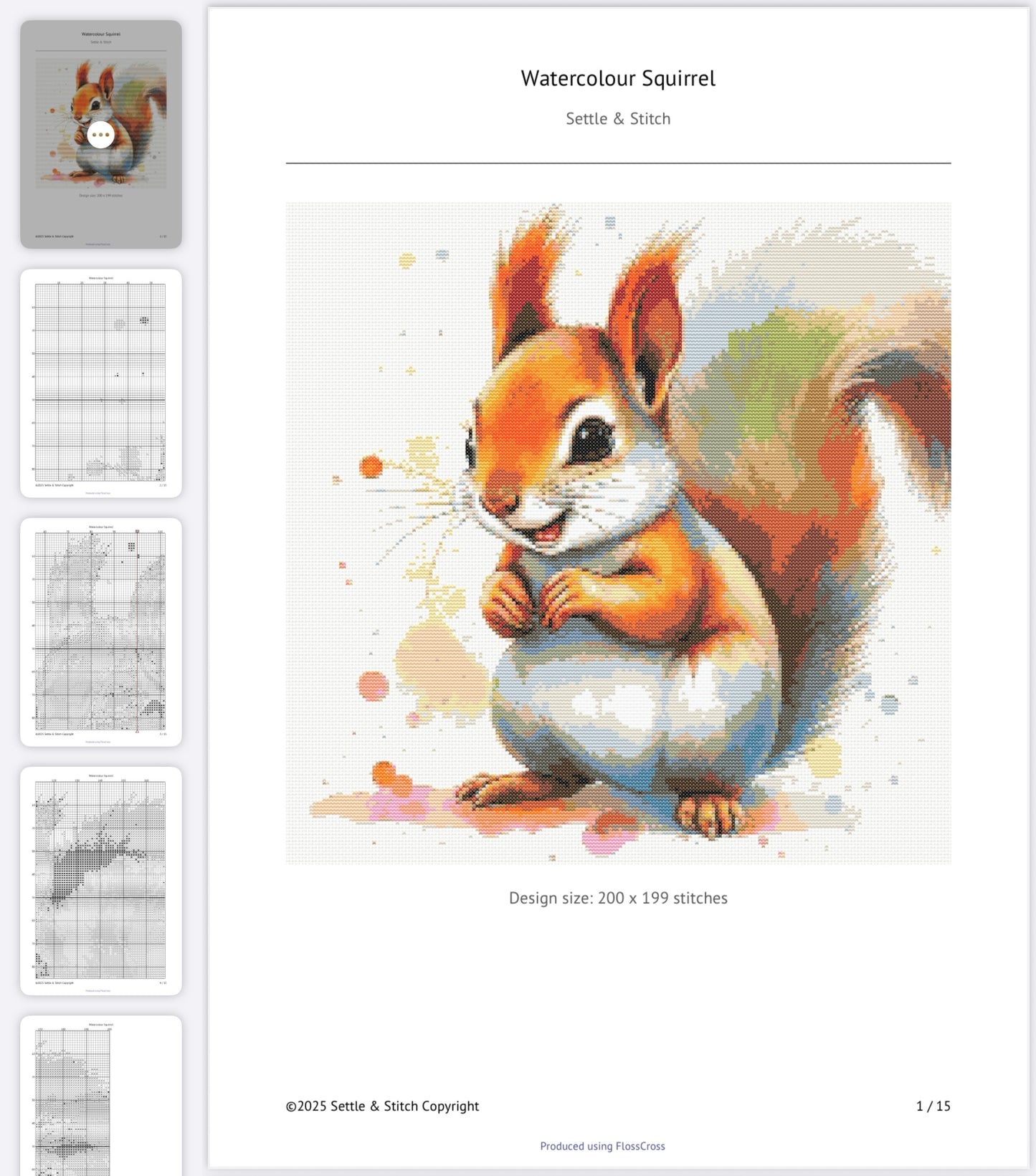 Watercolour Squirrel PDF Pattern | Embroidery Cross Stitch Pattern Download | Stitching | Embroidery Kits | Stitch Design | Embroidery Stitches | PDF Pattern