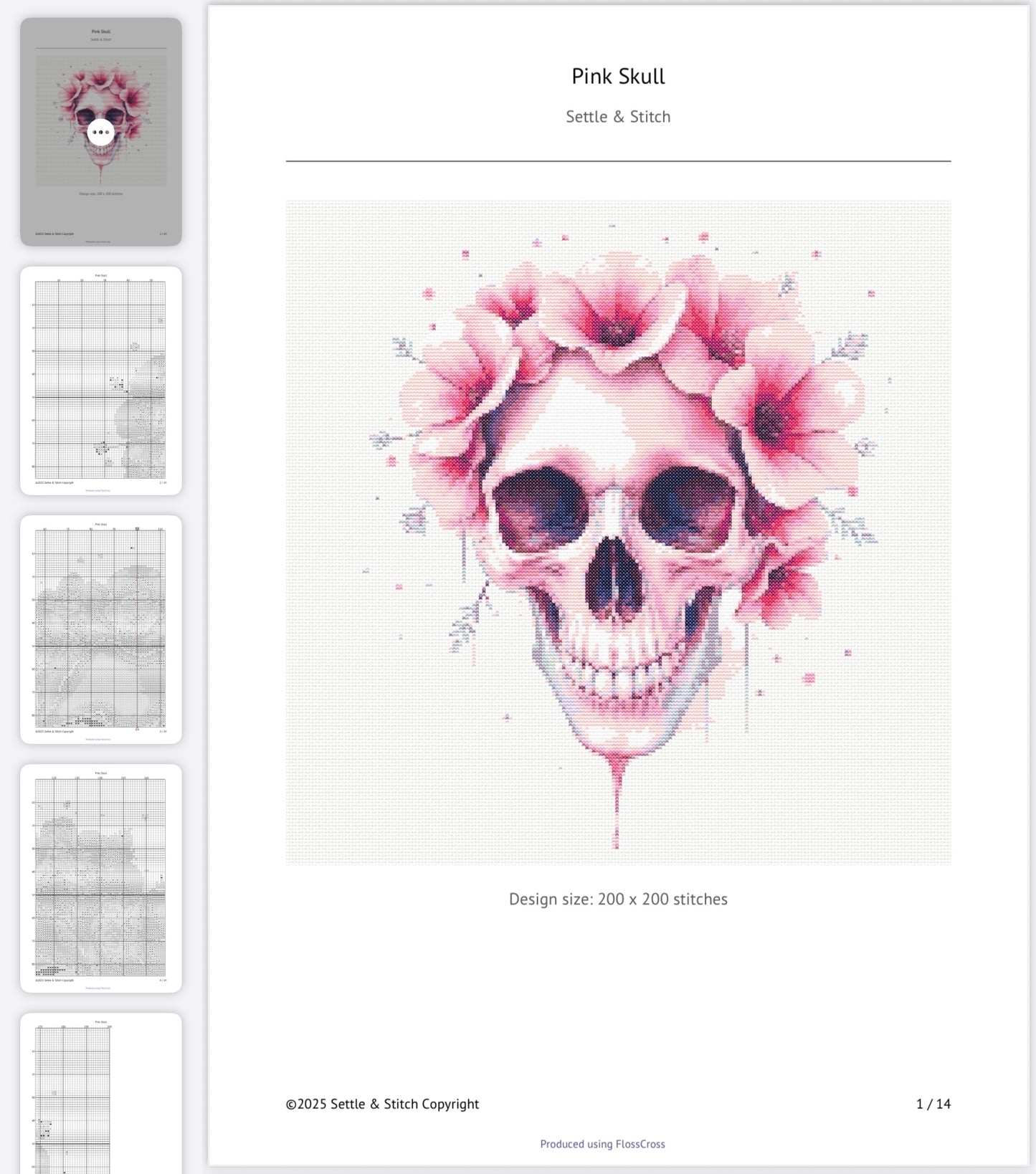 Watercolour Skull & Flowers (Pink) PDF Pattern | Embroidery Cross Stitch Pattern Download | Stitching | Embroidery Kits | Stitch Design | Embroidery Stitches | PDF Pattern
