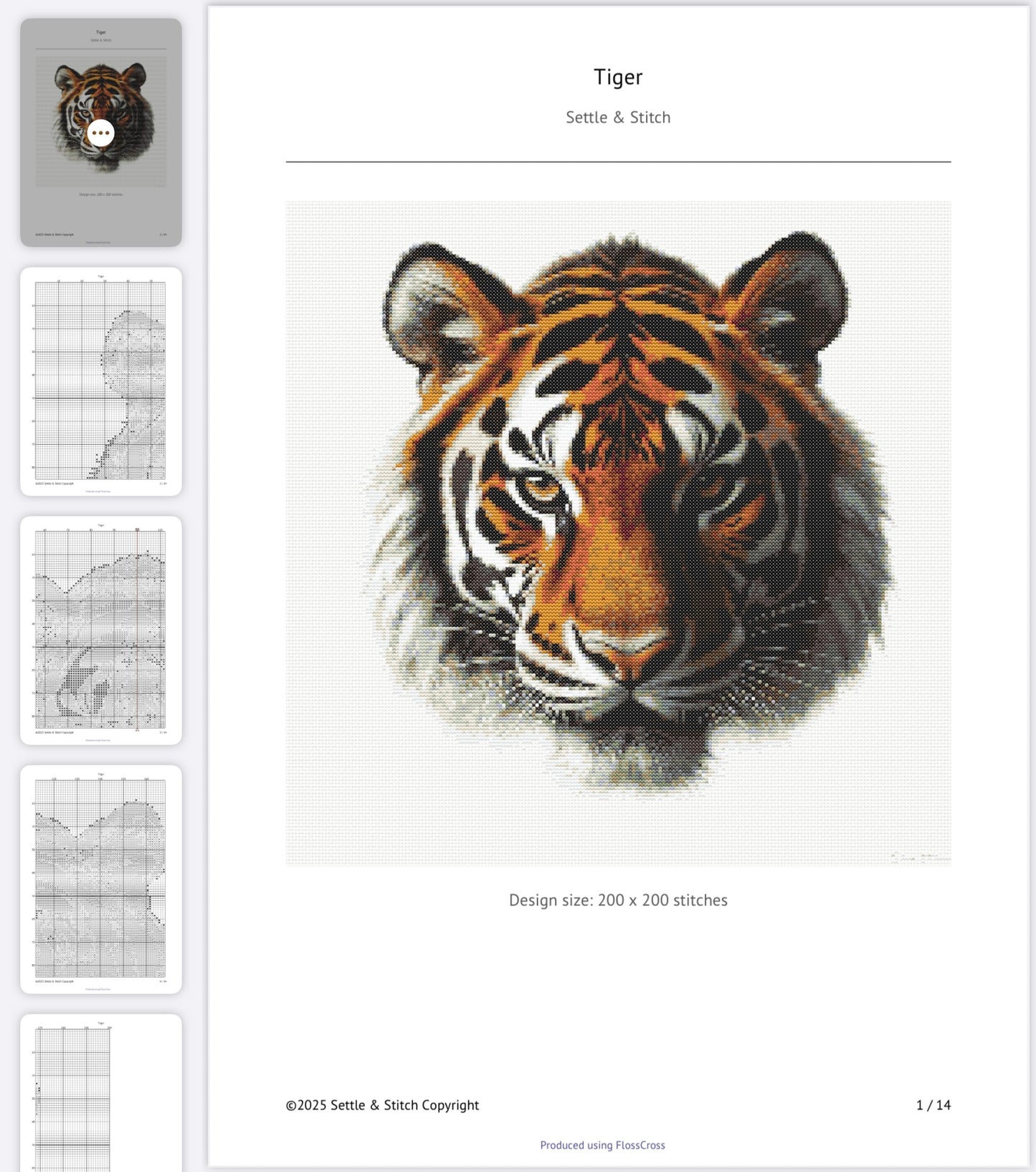Tiger Portrait PDF Pattern | Embroidery Cross Stitch Pattern Download | Stitching | Embroidery Kits | Stitch Design | Embroidery Stitches | PDF Pattern