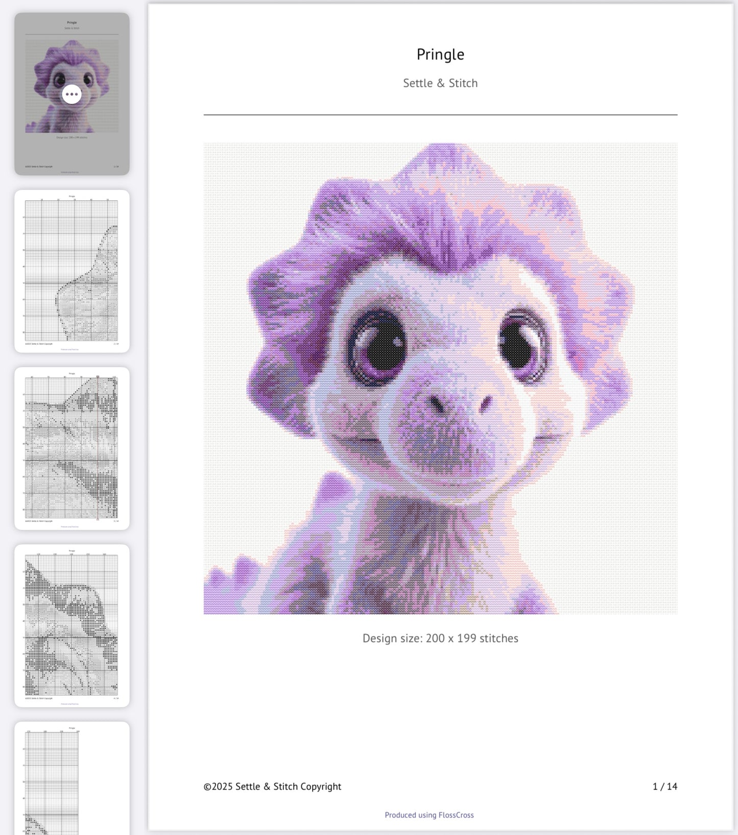 Pringle the Purple Dino PDF Pattern | Embroidery Cross Stitch Pattern Download | Stitching | Embroidery Kits | Stitch Design | Embroidery Stitches | PDF Pattern
