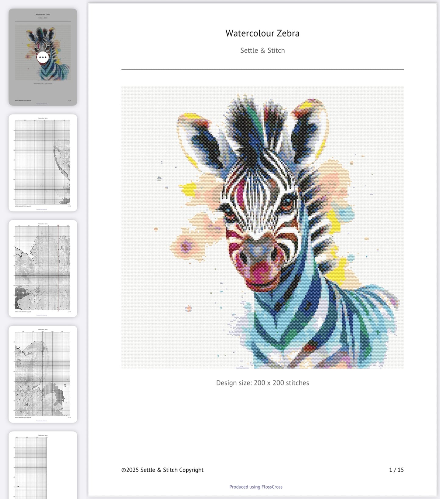 Watercolour Zebra PDF Pattern | Embroidery Cross Stitch Pattern Download | Stitching | Embroidery Kits | Stitch Design | Embroidery Stitches | PDF Pattern