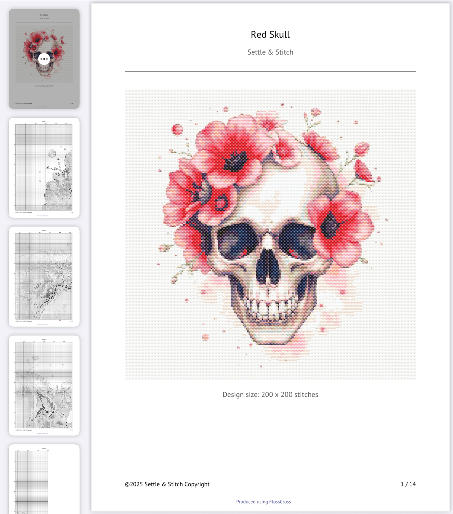 Watercolour Skull & Flowers (Red) PDF Pattern | Embroidery Cross Stitch Pattern Download | Stitching | Embroidery Kits | Stitch Design | Embroidery Stitches | PDF Pattern