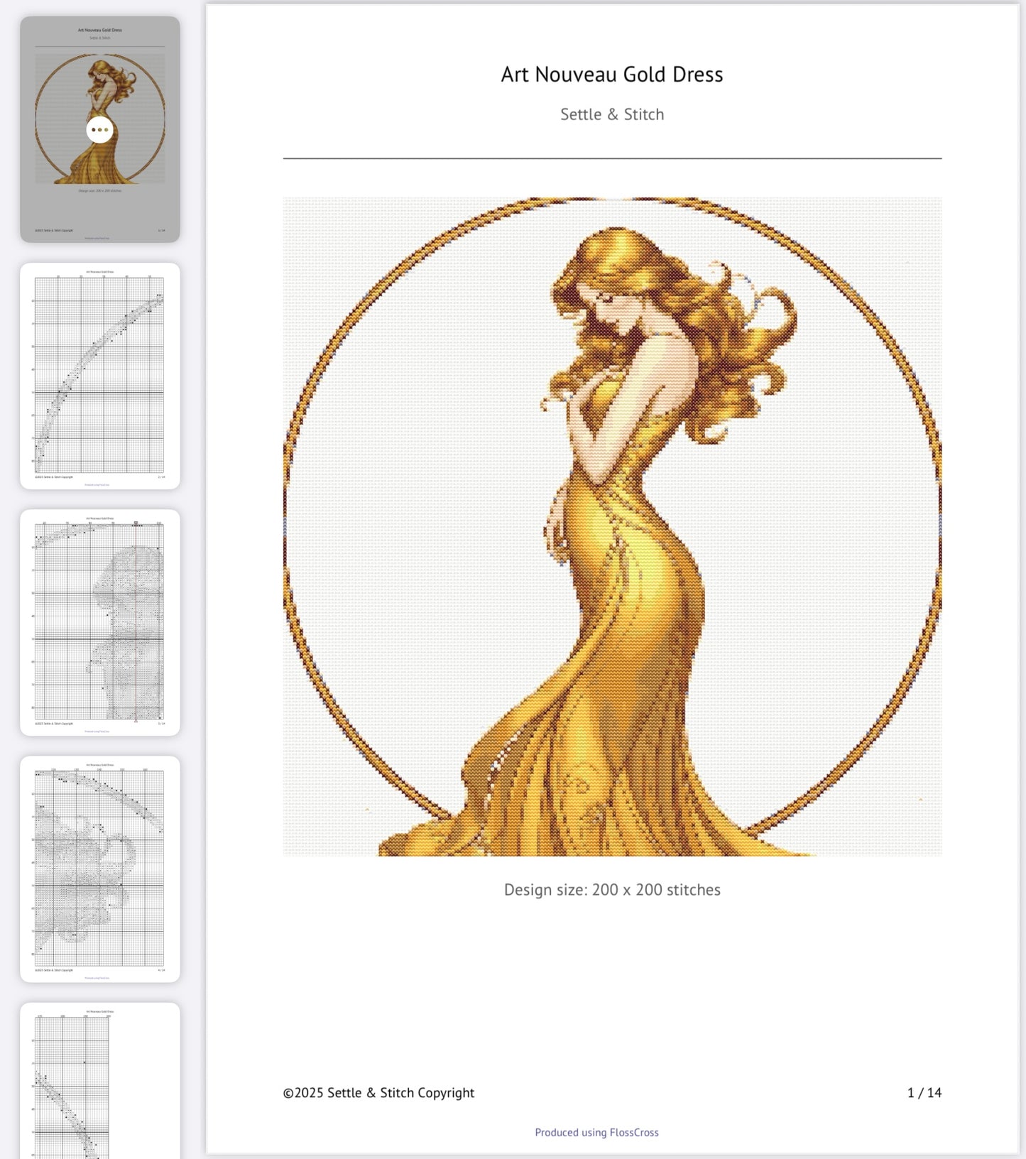 Art Nouveau Gold Dress (Circle) PDF Pattern | Embroidery Cross Stitch Pattern Download | Stitching | Embroidery Kits | Stitch Design | Embroidery Stitches | PDF Pattern
