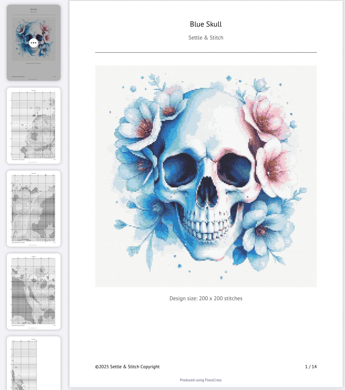Watercolour Skull & Flowers (Blue & Peach) PDF Pattern | Embroidery Cross Stitch Pattern Download | Stitching | Embroidery Kits | Stitch Design | Embroidery Stitches | PDF Pattern