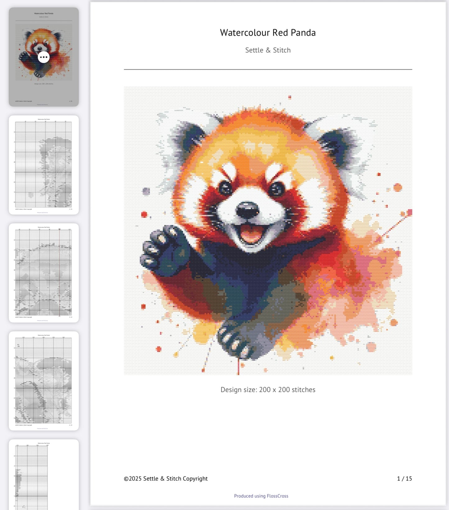 Watercolour Red Panda PDF Pattern | Embroidery Cross Stitch Pattern Download | Stitching | Embroidery Kits | Stitch Design | Embroidery Stitches | PDF Pattern