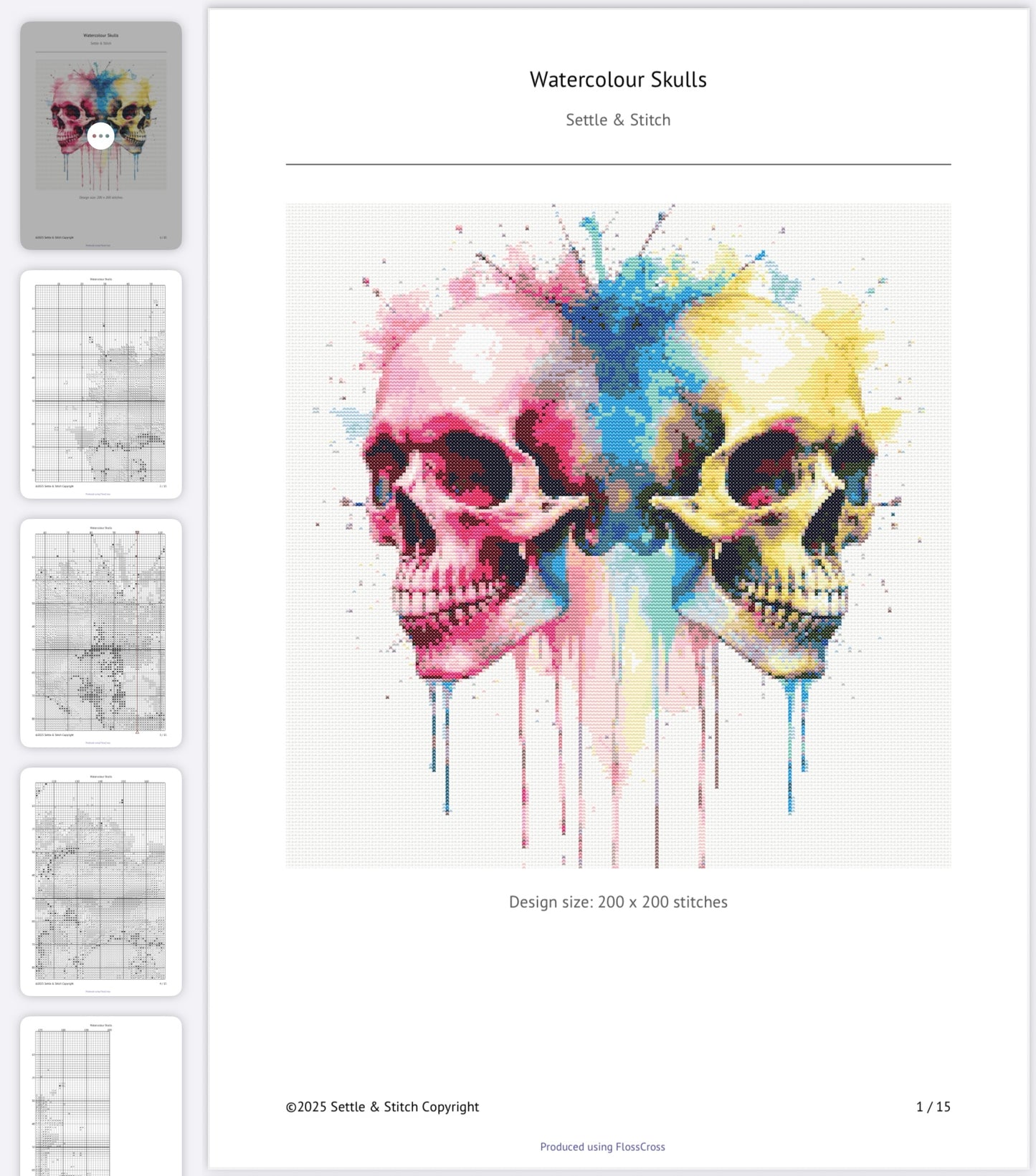 Watercolour Skulls (Multicolour) PDF Pattern | Embroidery Cross Stitch Pattern Download | Stitching | Embroidery Kits | Stitch Design | Embroidery Stitches | PDF Pattern