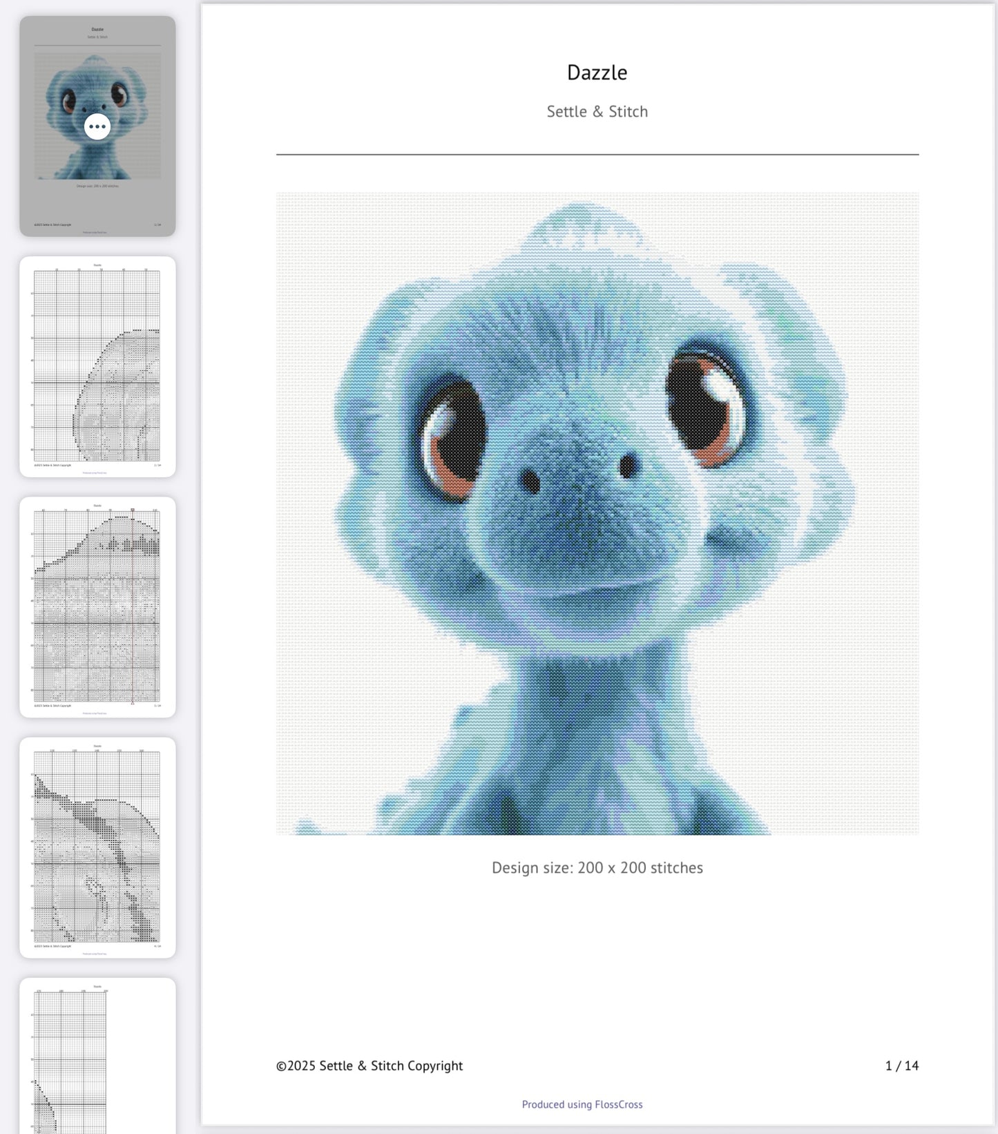 Dazzle the Blue Dino PDF Pattern | Embroidery Cross Stitch Pattern Download | Stitching | Embroidery Kits | Stitch Design | Embroidery Stitches | PDF Pattern