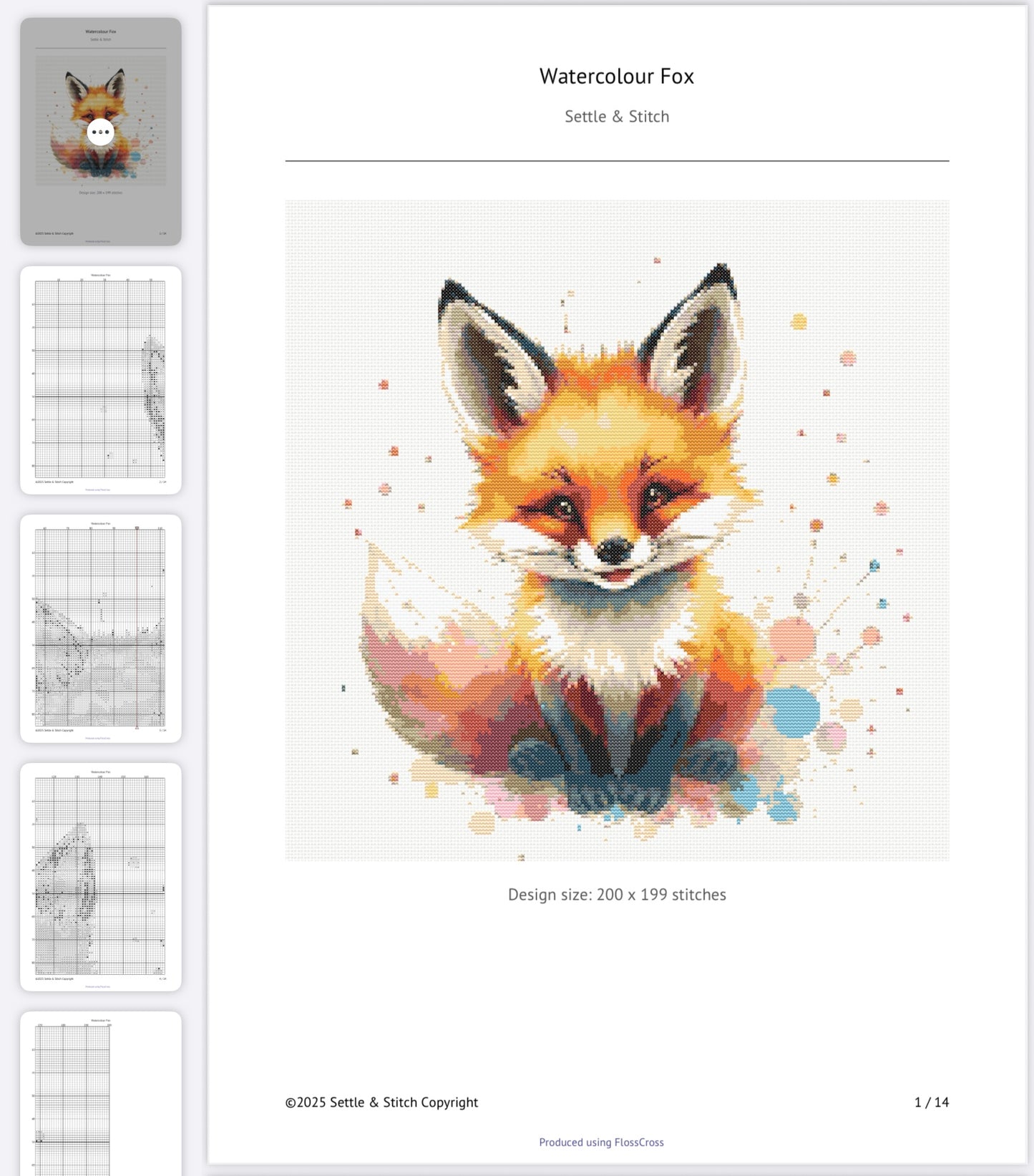 Watercolour Fox PDF Pattern | Embroidery Cross Stitch Pattern Download | Stitching | Embroidery Kits | Stitch Design | Embroidery Stitches | PDF Pattern