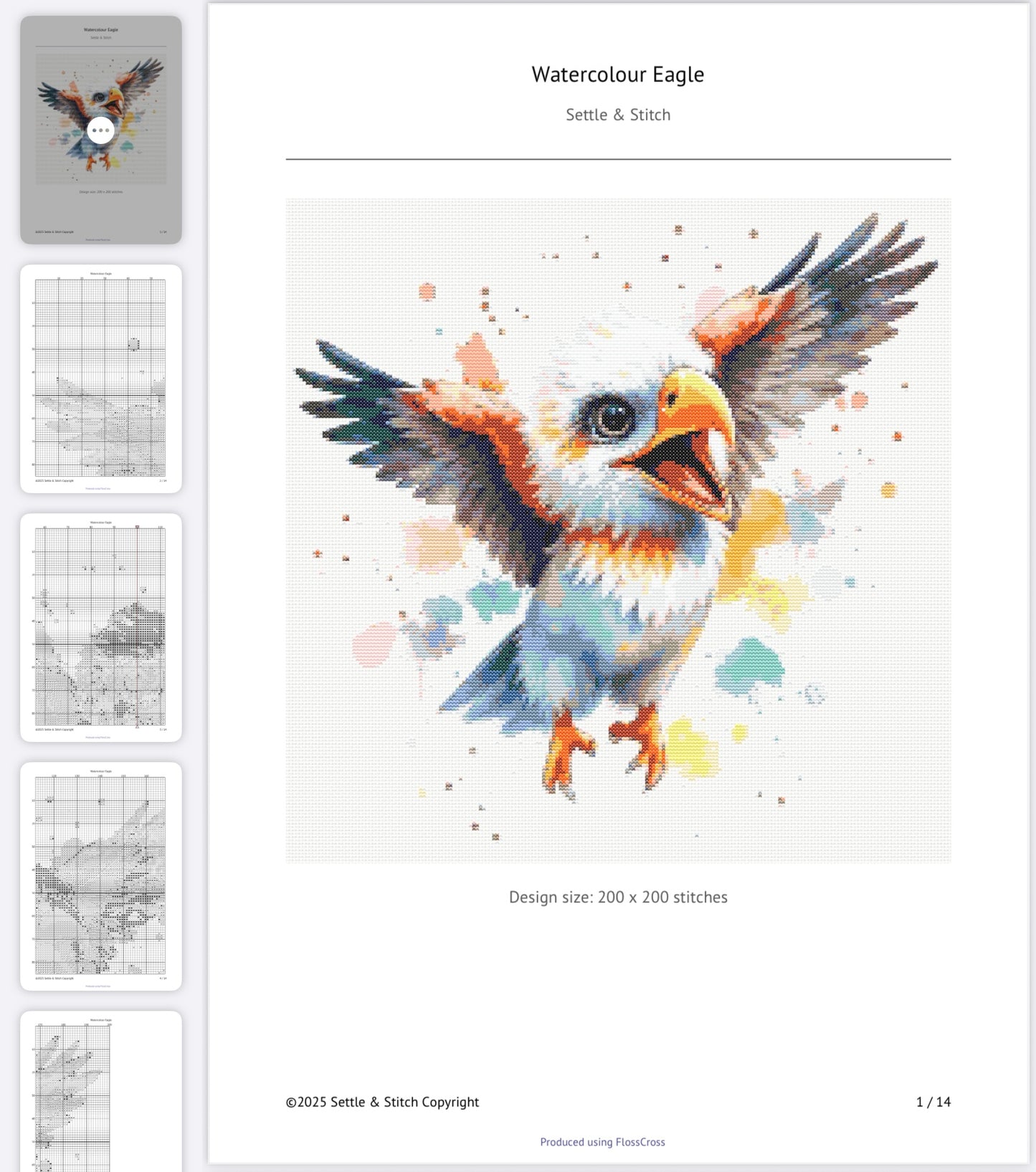 Watercolour Eagle PDF Pattern | Embroidery Cross Stitch Pattern Download | Stitching | Embroidery Kits | Stitch Design | Embroidery Stitches | PDF Pattern