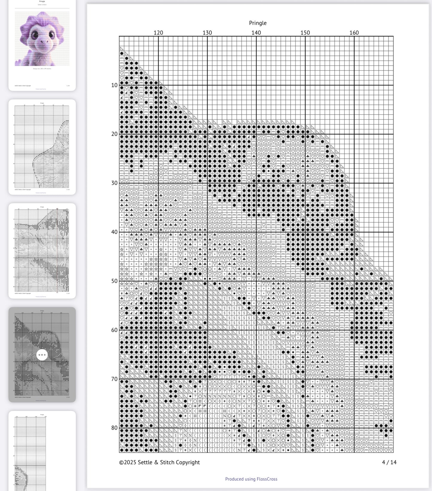 Pringle the Purple Dino PDF Pattern | Embroidery Cross Stitch Pattern Download | Stitching | Embroidery Kits | Stitch Design | Embroidery Stitches | PDF Pattern